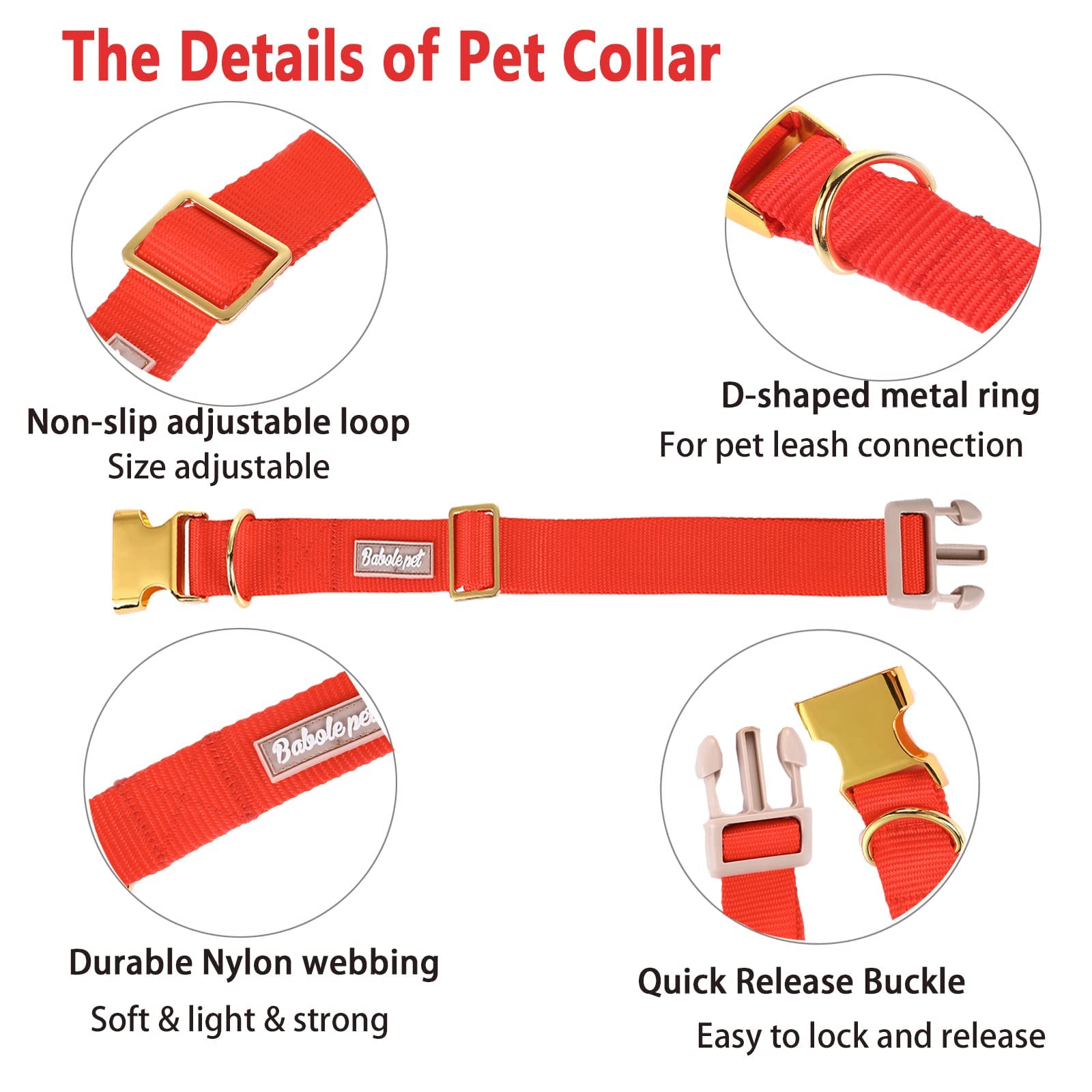 Babole Nylon Dog Collars Red For Small Puppy Dog,13 Colors,Adjustable Soft Comfortable Pet Collars With Safety Metal Buckle For Medium Large Boy&Girl&Female Dog(S)