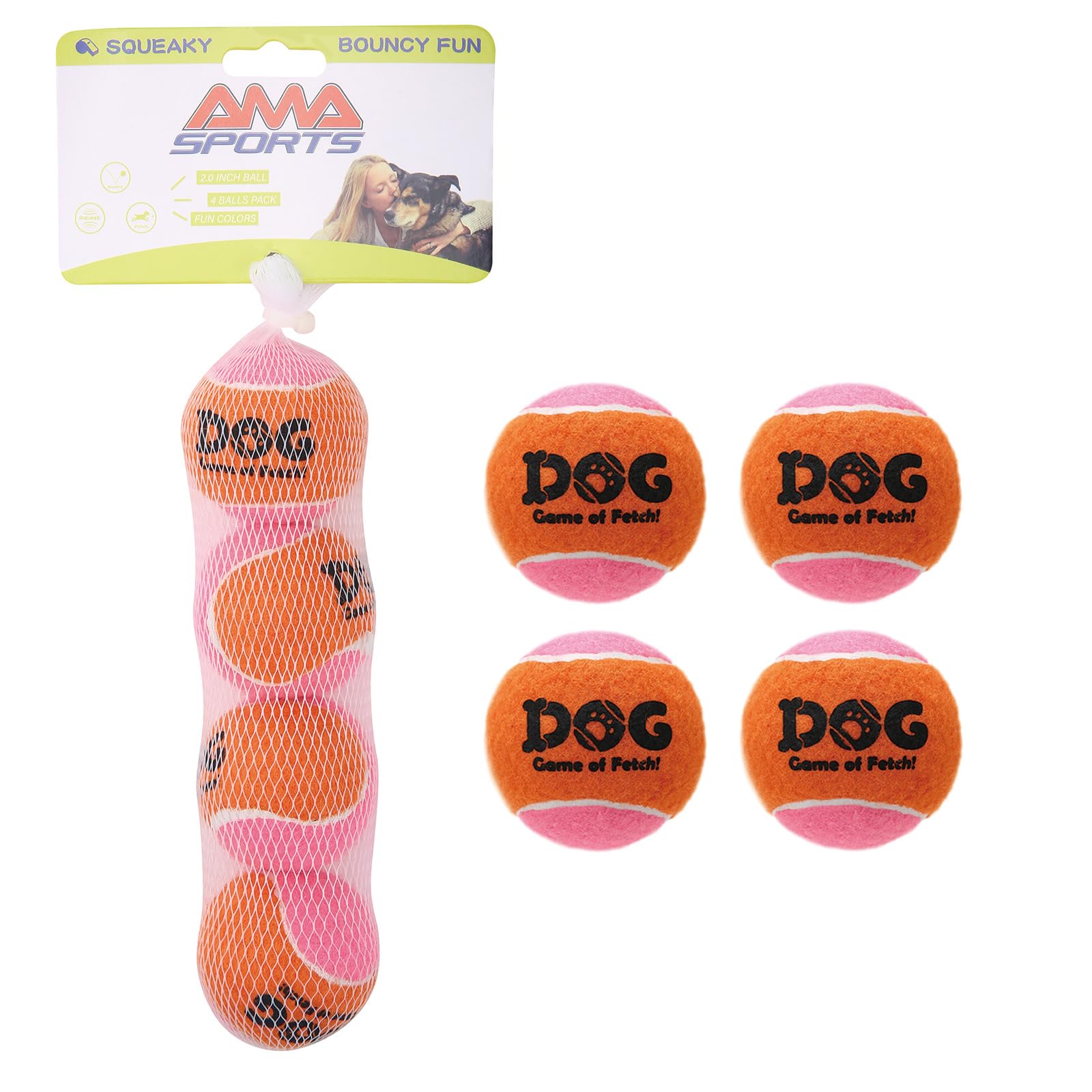 AMA SPORT Squeaky Tennis Balls for Dogs 2.0 Small Dog Tennis Balls for Throwing and Fetching Dog Toys for Training, Exercise, Hi