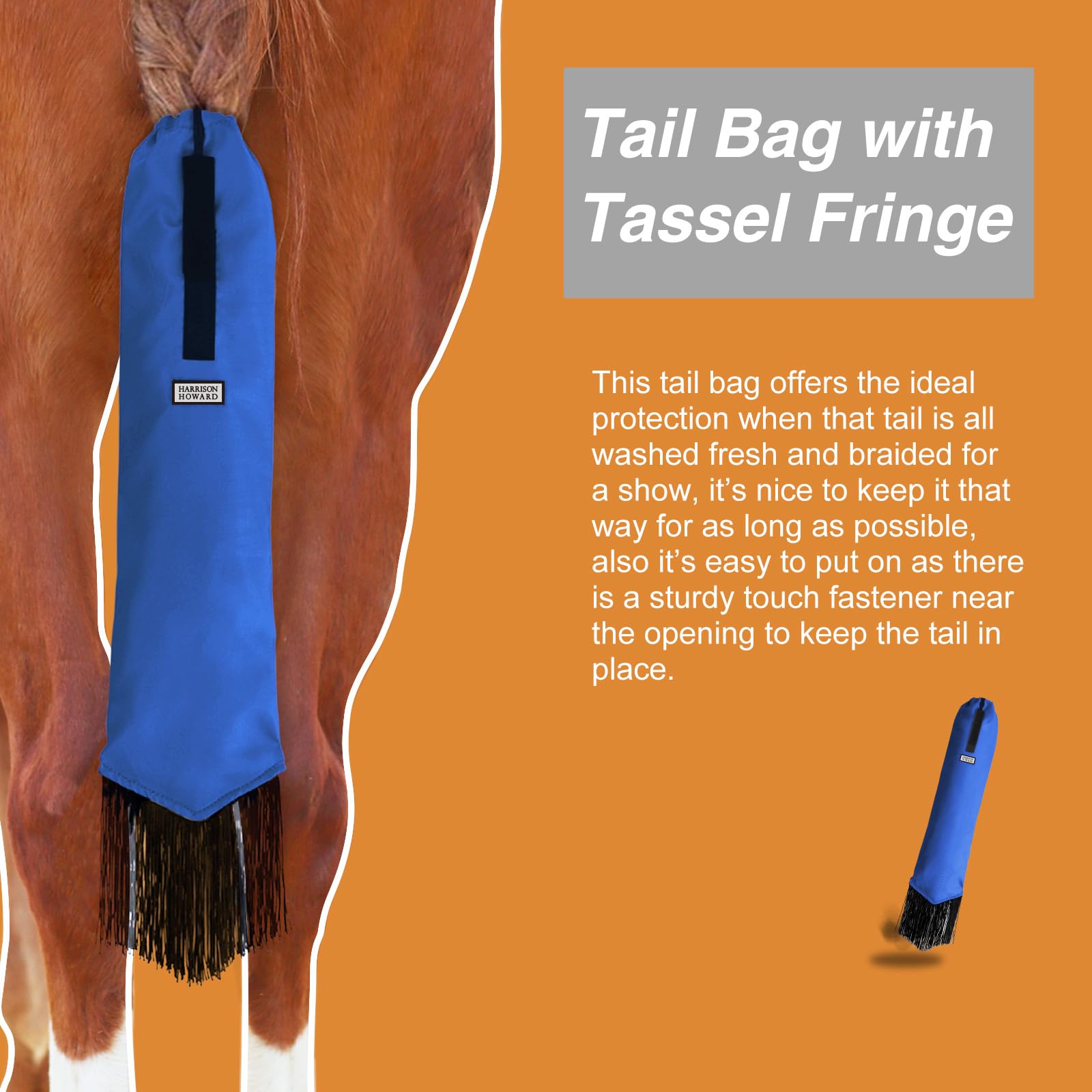 Harrison Howard Smooth Lightweight Adjustable Fastener Nylon Horse Tail Bag With Fringe-Champion Blue