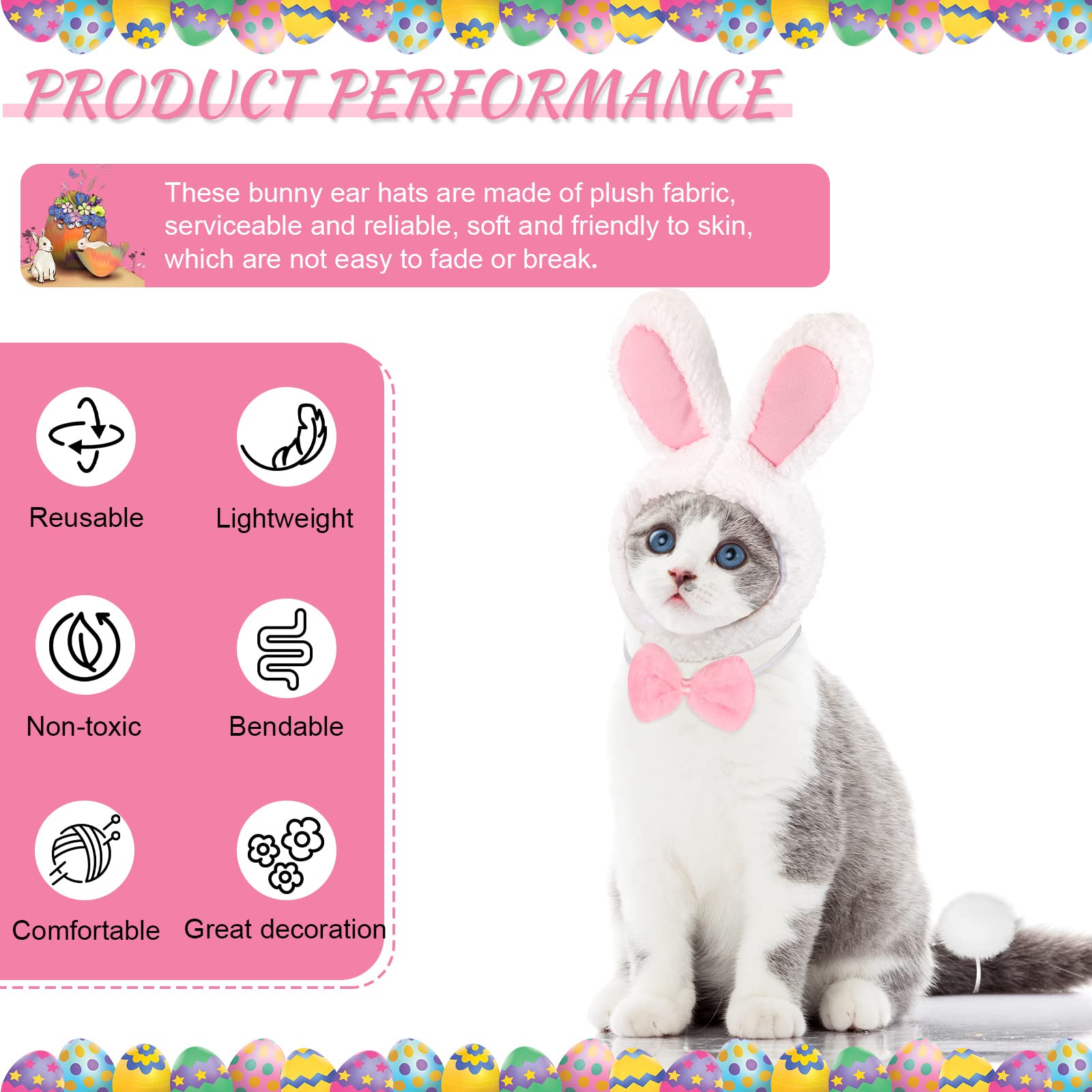 6 Pieces Easter Cute Costume Bunny Rabbit Hat With Ears Cat Bowtie Collar Tail For Cats And Small Dogs Party Costume Easter Pet