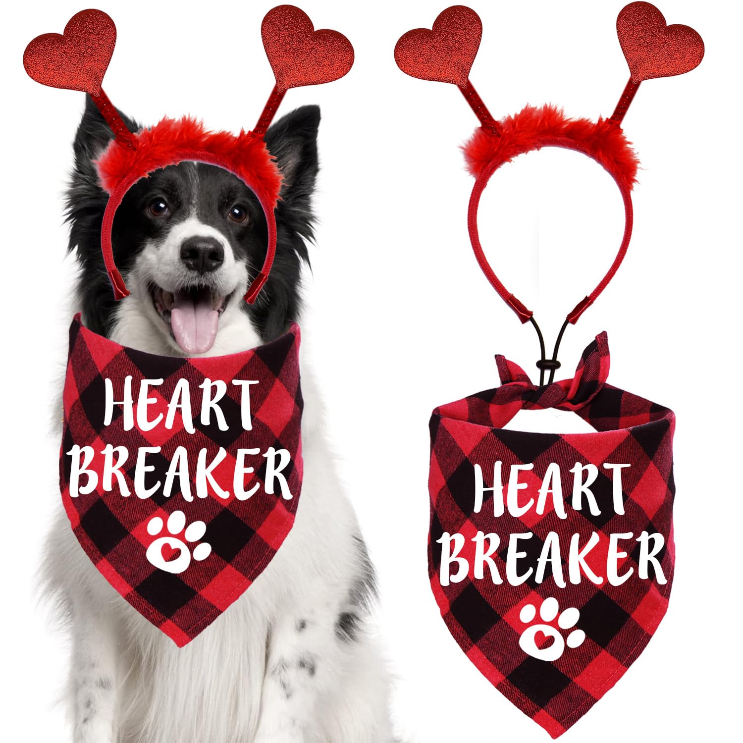 Stmk Valentines Day Dog Bandana Outfits, Valentines Day Heart Headband Valentines Dog Bandanas Costumes For Small Medium Large D