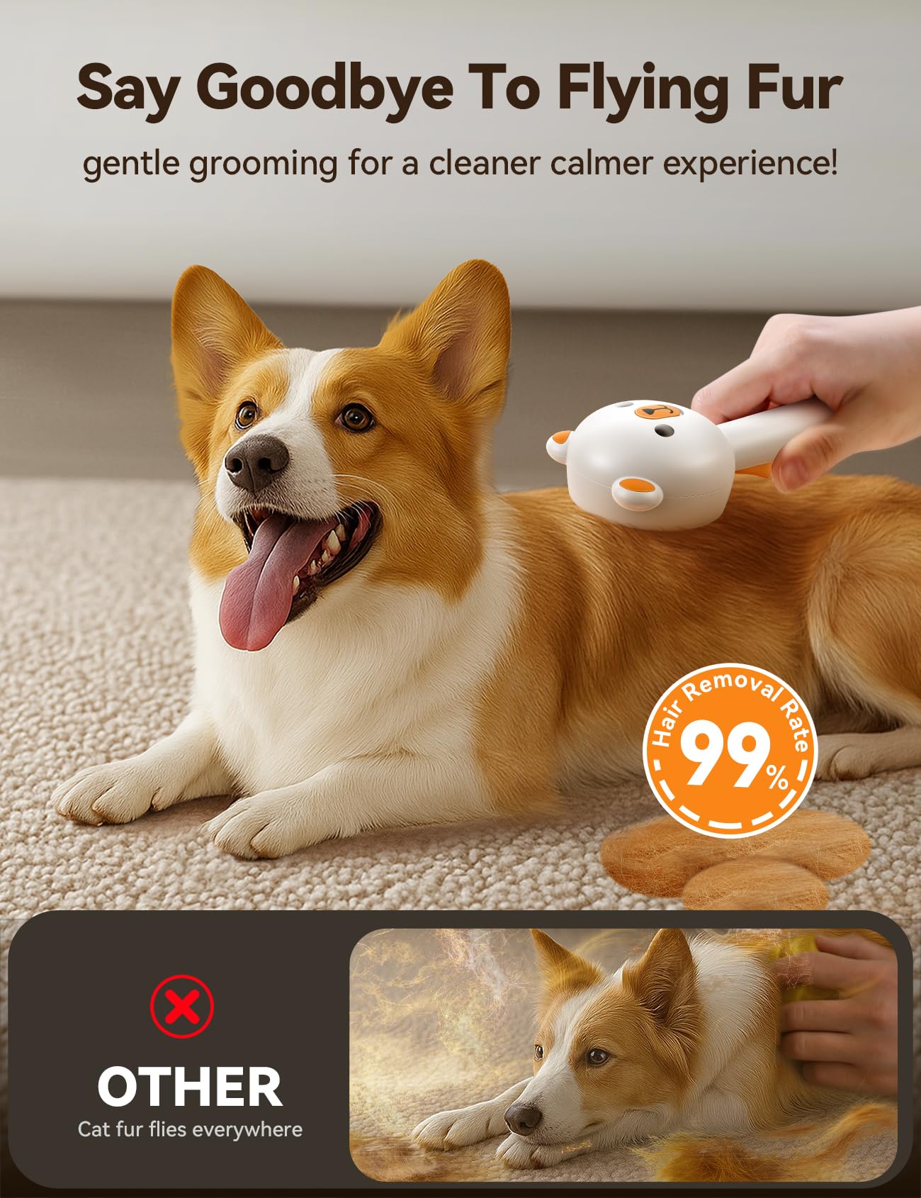 Pet Steam Brush for Dogs & Cats, Brushes for Indoor Cats with Release Button, Dual Speed Spray USB Rechargeable Grooming Supplie