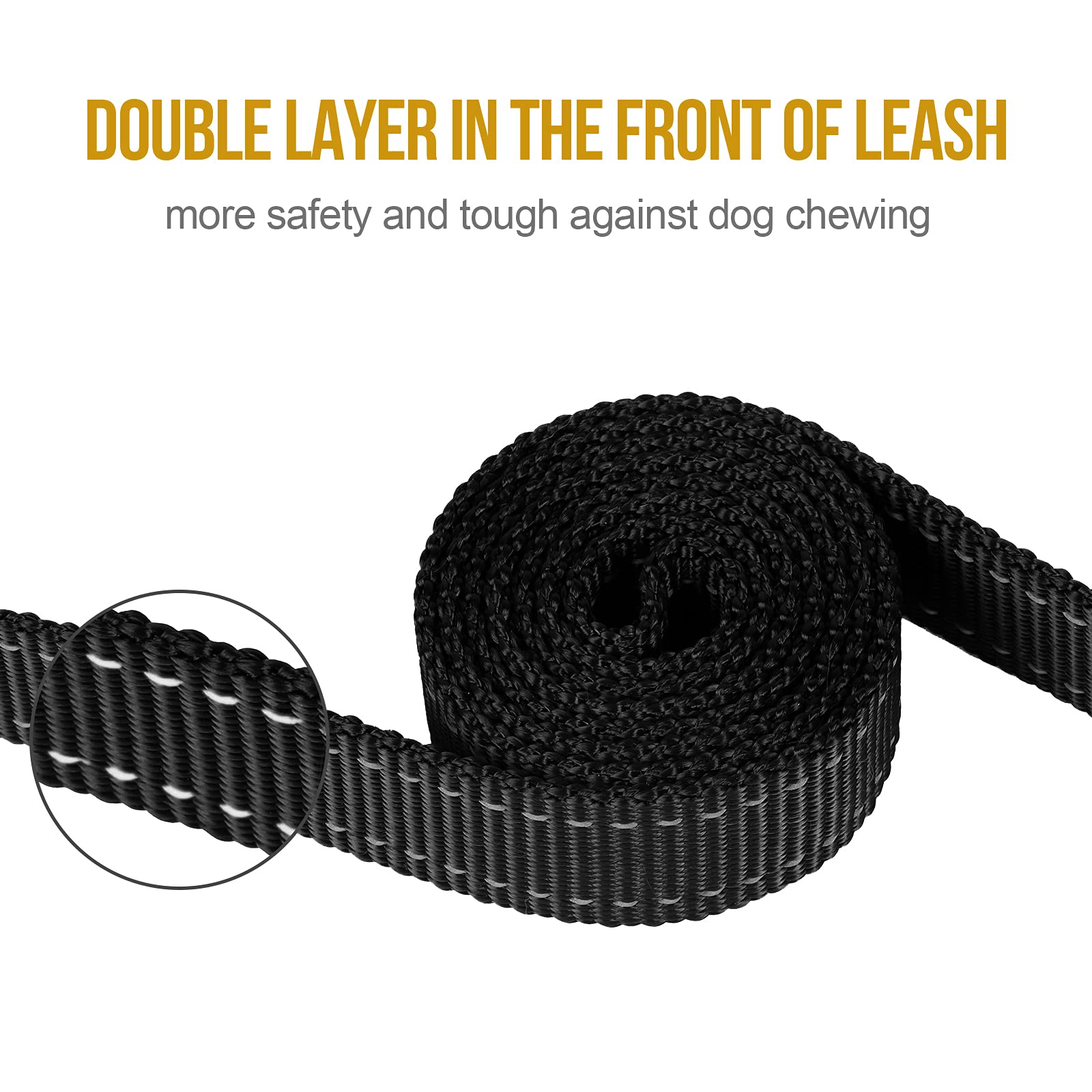 OneTigris Handled No-Pull Dog Walking Leash Long Traffic Leads for Medium to Large Dogs (Black, 4FT)