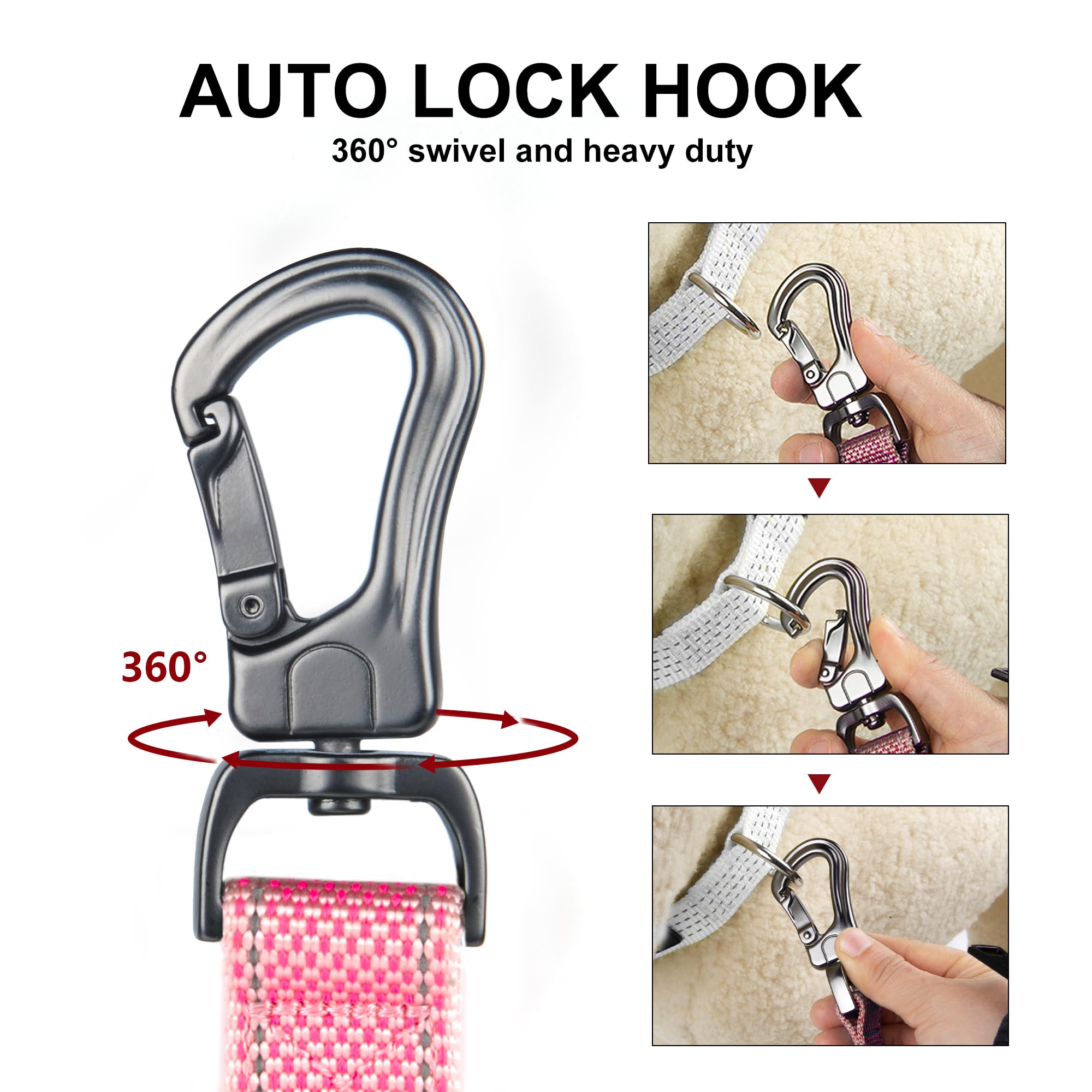 Petifine 4Ft Heavy Duty Dog Leash With Soft Padded Double Handle, Durable Strong Clasp Dog Leashes, Reflective Nylon Walking Lead For Large,Medium,Small Breed Dogs, Pink