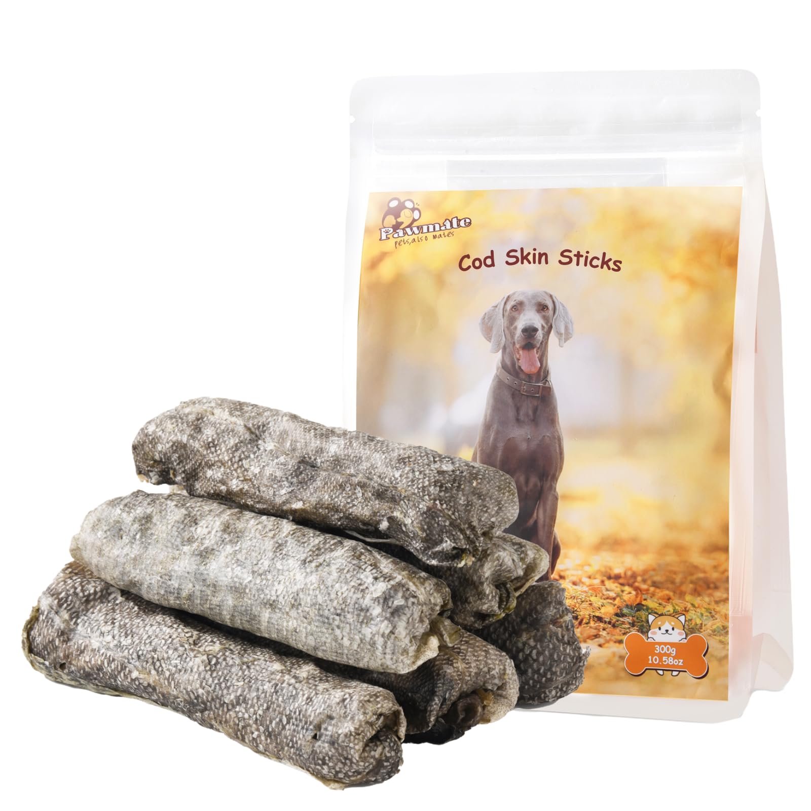 Pawmate Cod Skins Dog Treats, All-Natural Chew Fish Skin Rolls, Rawhide-Free Natural One-Ingredient Healthy Dog Treat, Rich in O