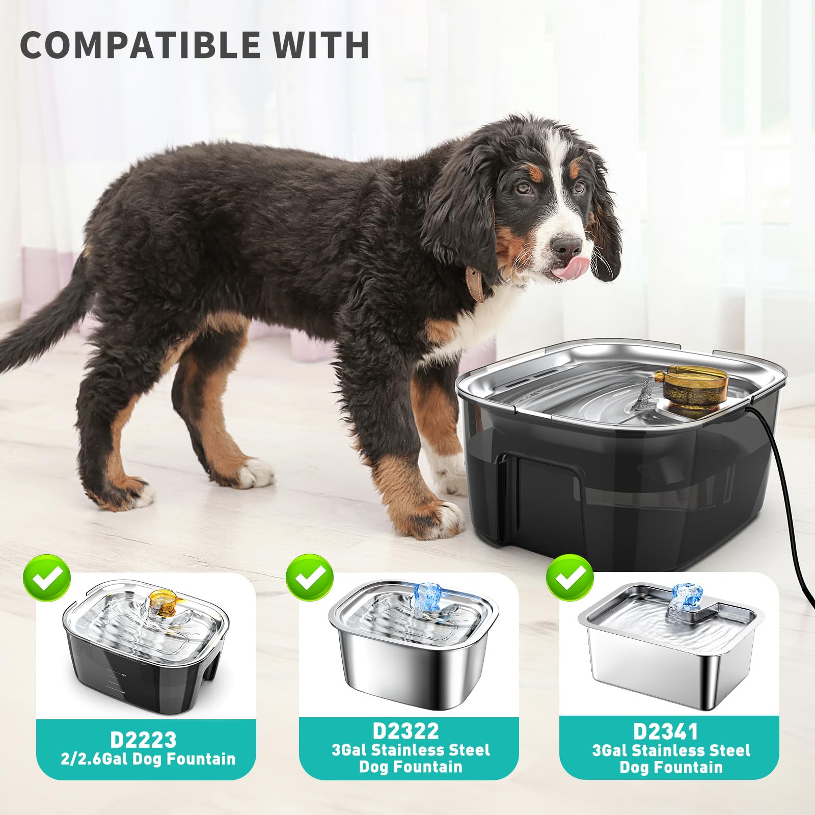 Swsun Dog Water Fountain Pump For 2.6/2 Gallons Large Dog Water Fountain Stainless Steel For Large Dogs, Replacement Water Pump For D2223, D2322, D2341 Models, Long Lifespan, Quiet And Safe, Usb Cable