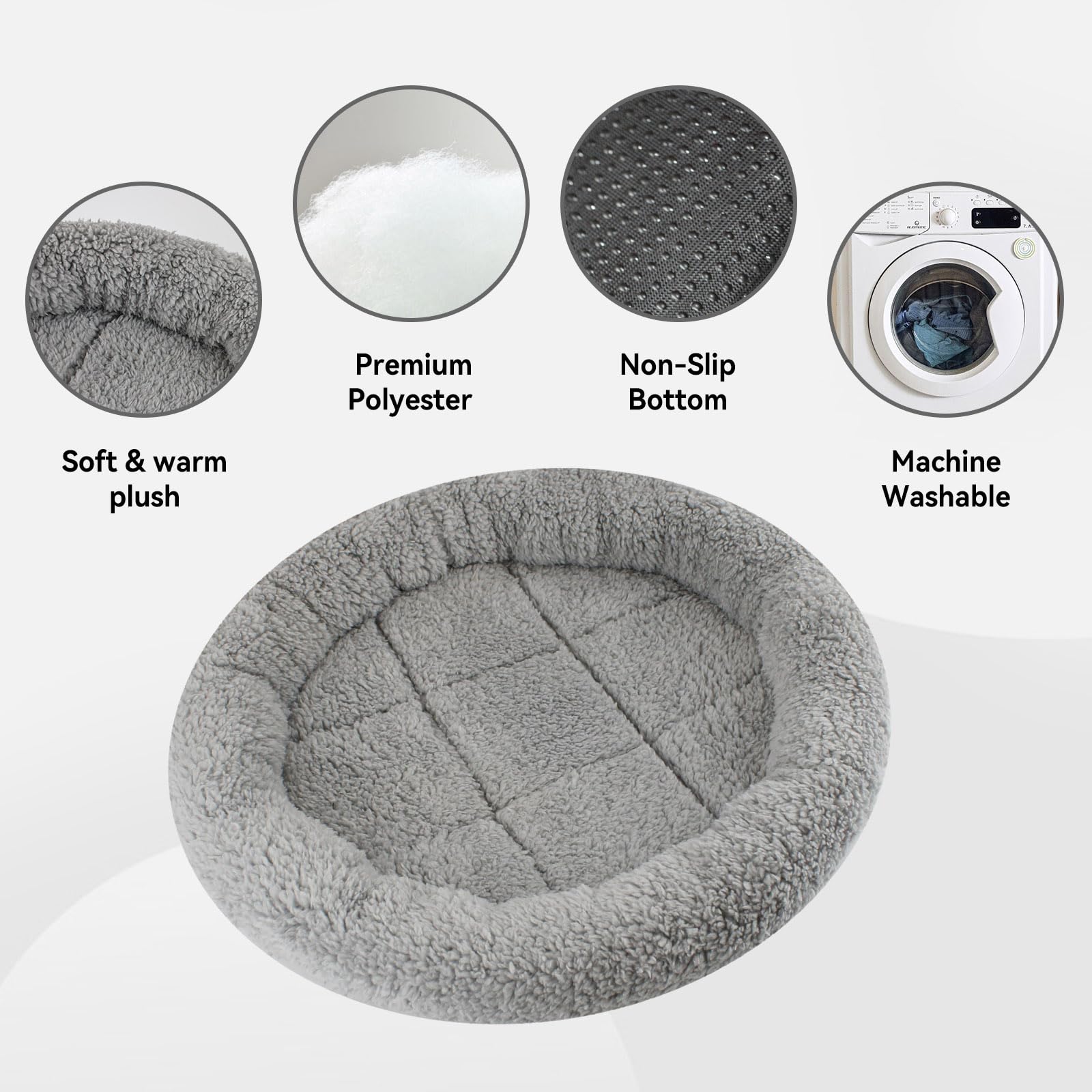 Enjoying Plush Cat Bed Mat Diameter 19.5 Round Pad with Pillow Around for Cats Dogs Relying/Curling Sleep Warm Dog Cushion for C