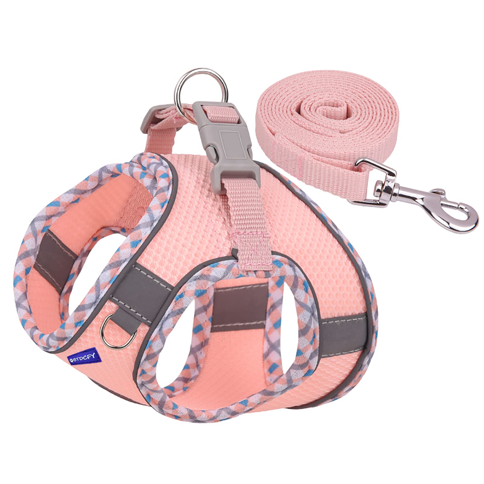 BTDCFY Step-in Mesh Dog Harness & Leash Set, Breathable, Reflective, Escape-Proof, XS, Pink