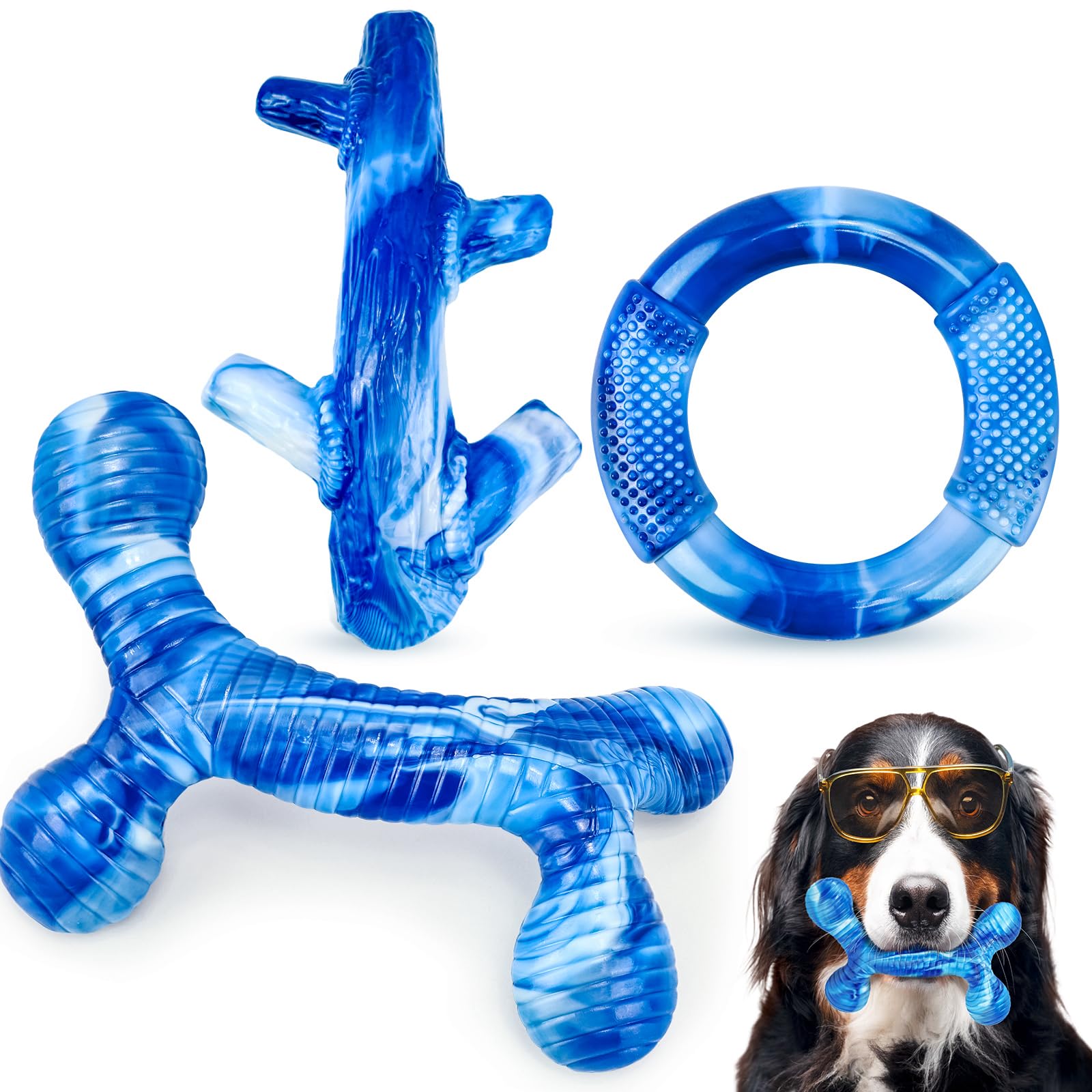 Furdog 3Pack Dog Toys for Aggressive Chewers Dog Chew Toy Tough Dog Toys to Keep Them Busy Bacon Flavor Teething Chew Toys & Den
