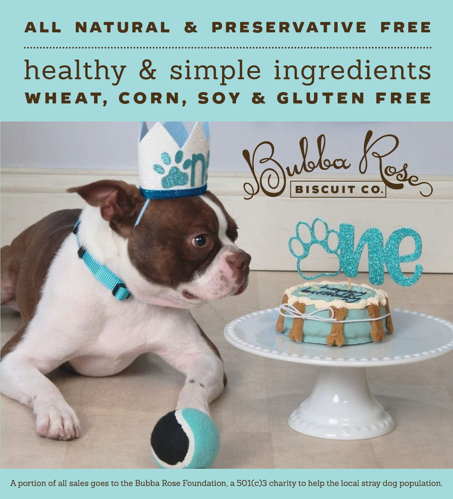 Bubba Rose Biscuit Company: Blue Dog Birthday Cake - Crunchy Biscuit Texture - Natural Gourmet Pet Treat - Dog Cake - 4.25    1