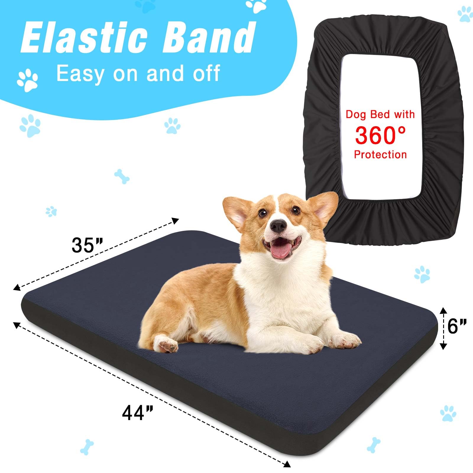 Dog Bed Covers Replacement Washable 100% Waterproof Dog Bed Sheets, Soft & Noiseless Pet Bed Cover, 2 Pack, 44'' X 35'' Blue