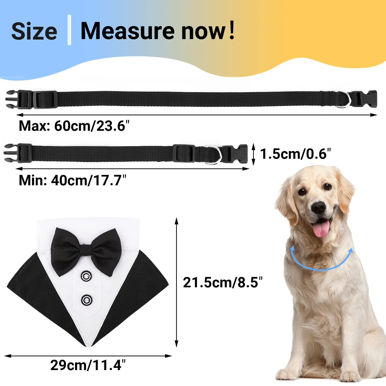 Segarty Formal Dog Tuxedo Bandana Dog Wedding Attire, Adjustable Collar With Bowtie, Pet Cats Tuxedo Bandana Necktie Collar For Medium Large Boy Dog Wedding Grooming Birthday Party Gift (L Black)