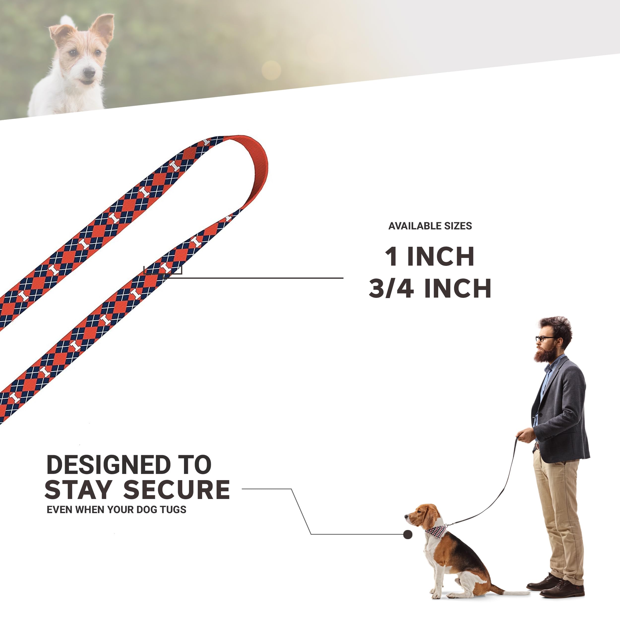 Moose Pet Wear Dog Leash – University Of Illinois Fighting Illini Pet Leash, 1 Inch Wide X 6 Feet Long, Argyle