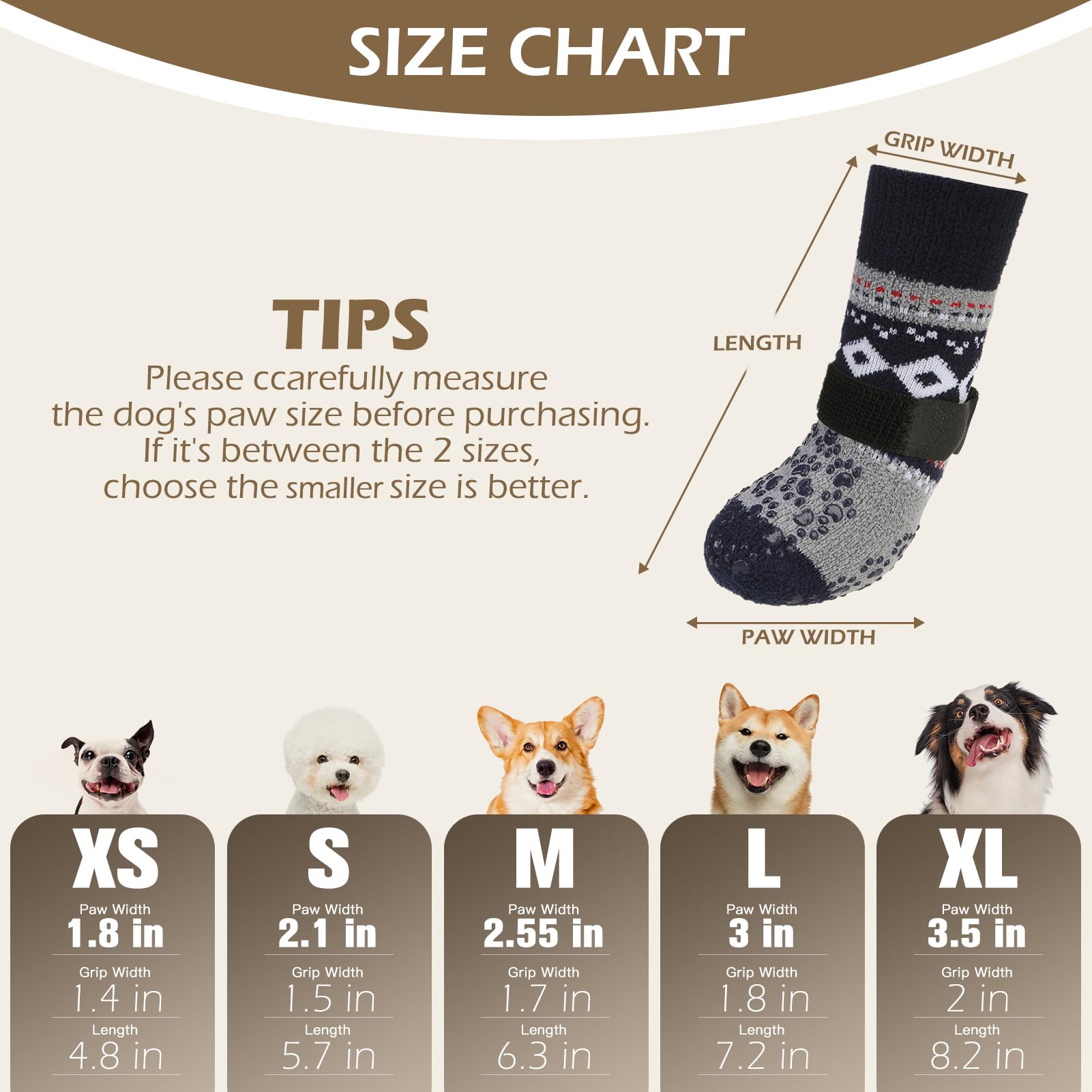 EXPAWLORER Anti Slip Dog Socks to Prevent Licking Paws, Fuzzy Dog Boots & Paw Protectors, Dog Booties for Winter, Dog Shoes for