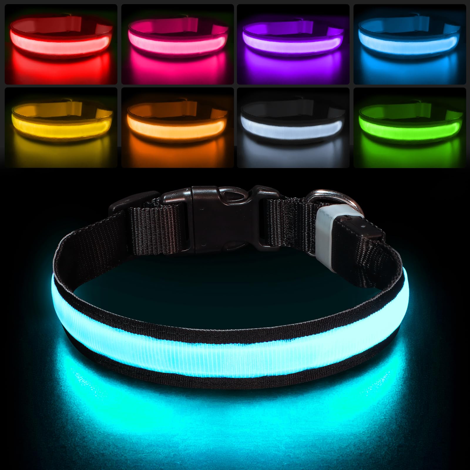 Pceotllar Light Up Dog Collar Lights For Night Walking - Led Dog Collar Light Rechargeable Color Changing, Glow In The Dark Dog Collars Waterproof Glowing Dog Collars For Large Small Medium Dogs