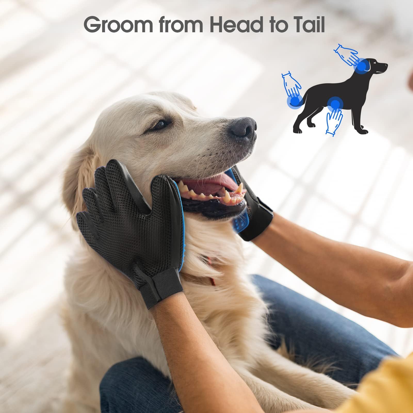 Nvnan Cat & Dog Grooming Gloves For Shedding,Pet Grooming Gloves With Vacuum,2-In-1 Deshedding Brush & Massage Mitt, Safe For Do
