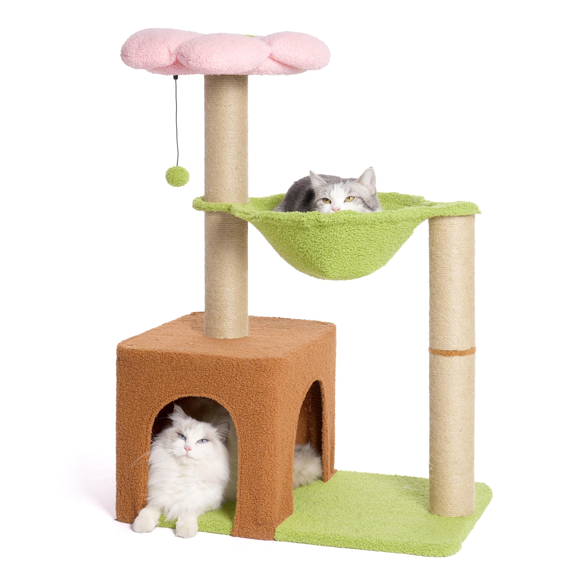 Pawfessor Small Cat Tree Cute Cat Tower 36    Flower Cat Scratching Post With Large Cat Hammock Dia 15.7    And Flower Cat Perch