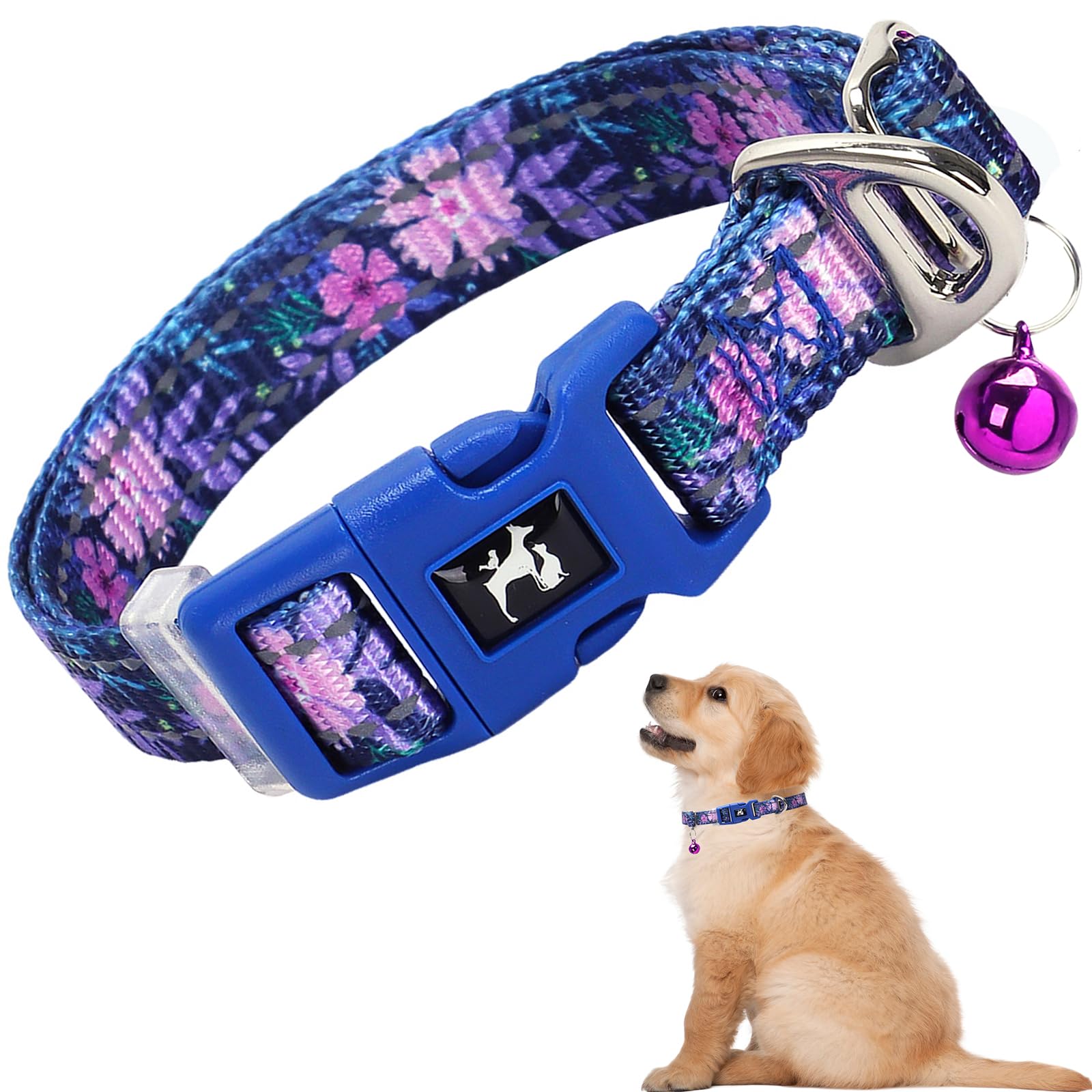Small Dogs Collar With Bell - Reflective Nylon Adjustable With Bohemia Floral Patterns For Puppy Collar, Comfortable & Safe For 