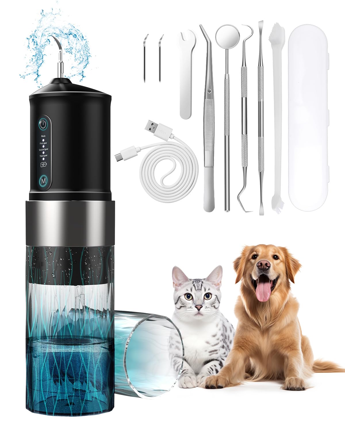 YABIFE Non-Vibrating Ultrasonic Tooth Cleaner for Dogs with Water Cooling System. Dog Plaque and Starter Remover, with Dental Ca