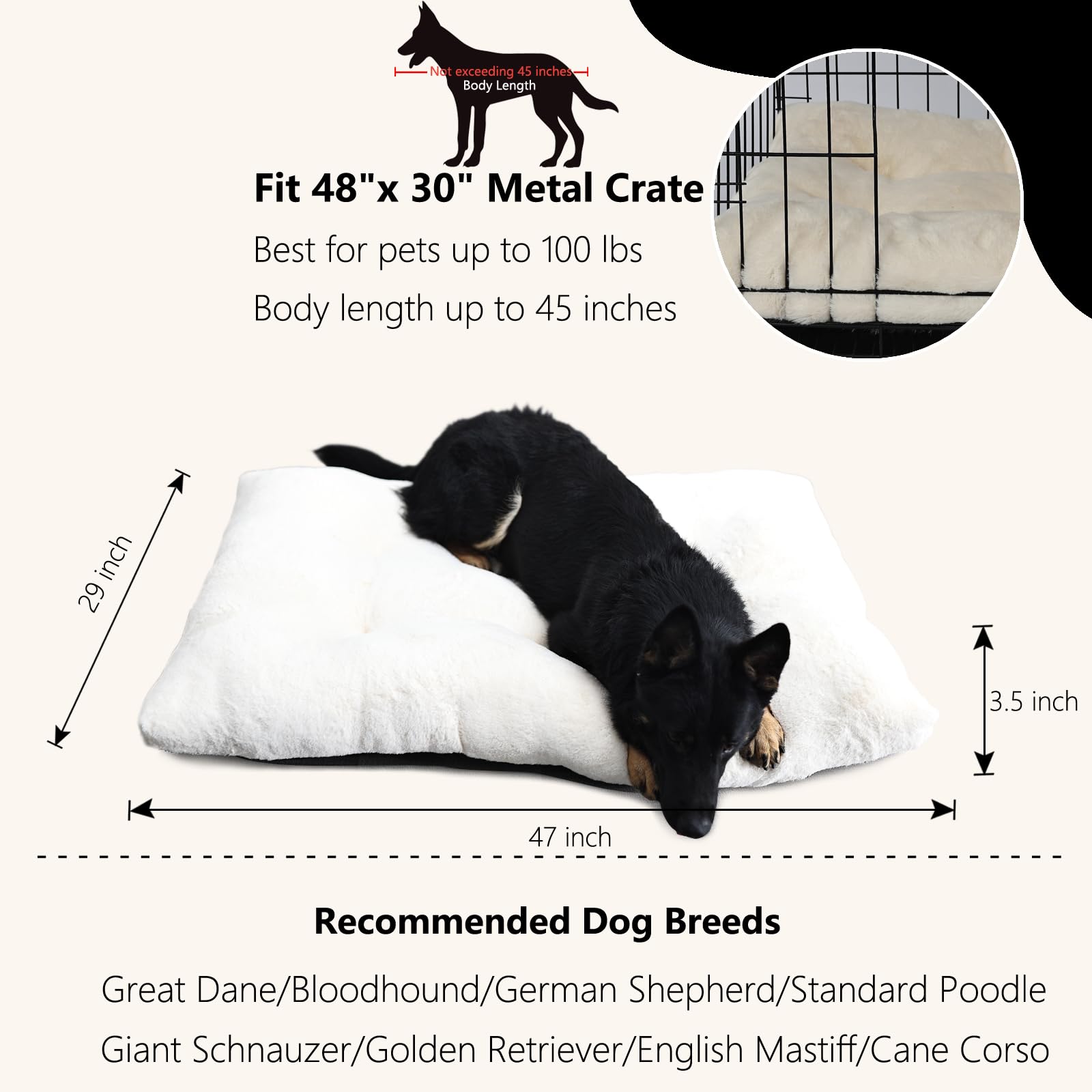 Nononfish Large Dog Crate Pads 48 X 30 Washable With Anti-Slip Bottom Fit Metal Dog Crates Or Kennel,Deluxe Cozy Xxlarge Pet Cra