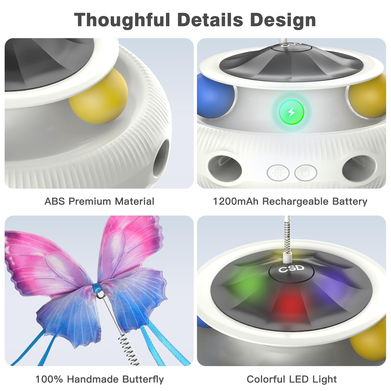 Automatic Interactive Cat Toys For Indoor Cats & Bored Adults - Kitten Toys With Fluttering Butterfly, Ambush Feather & Track Ba