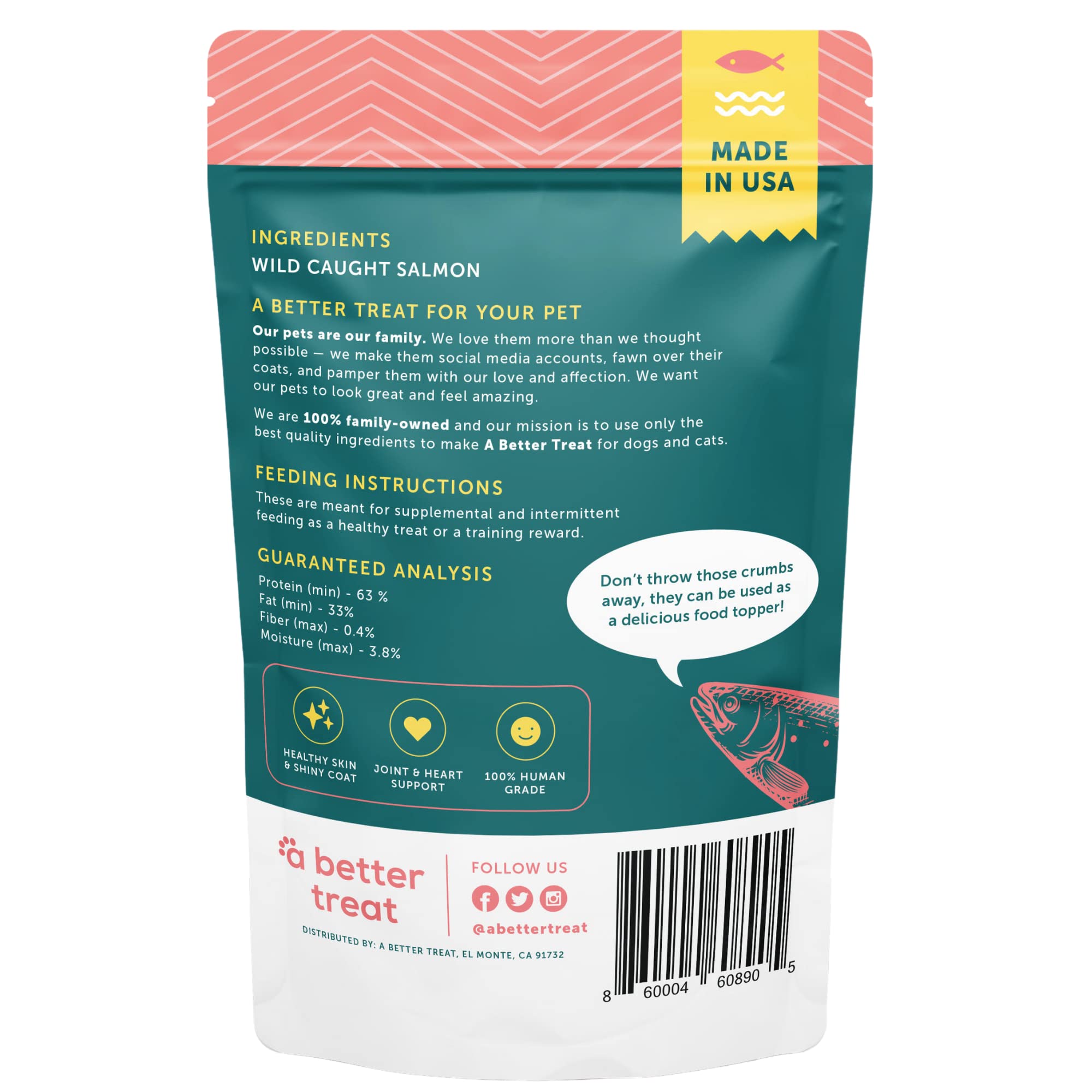 A Better Treat New Freeze Dried Salmon Dog Treats, Wild Caught, Single Ingredient | Natural High Value | Gluten Free, Grain Free