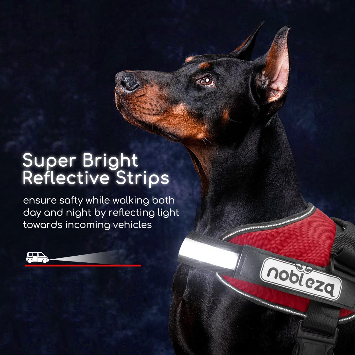 Nobleza Reflective No Pull Dog Harness with Handle and Soft Padding, Adjustable Easy On Grip Harness for Dogs, Small to Large Br