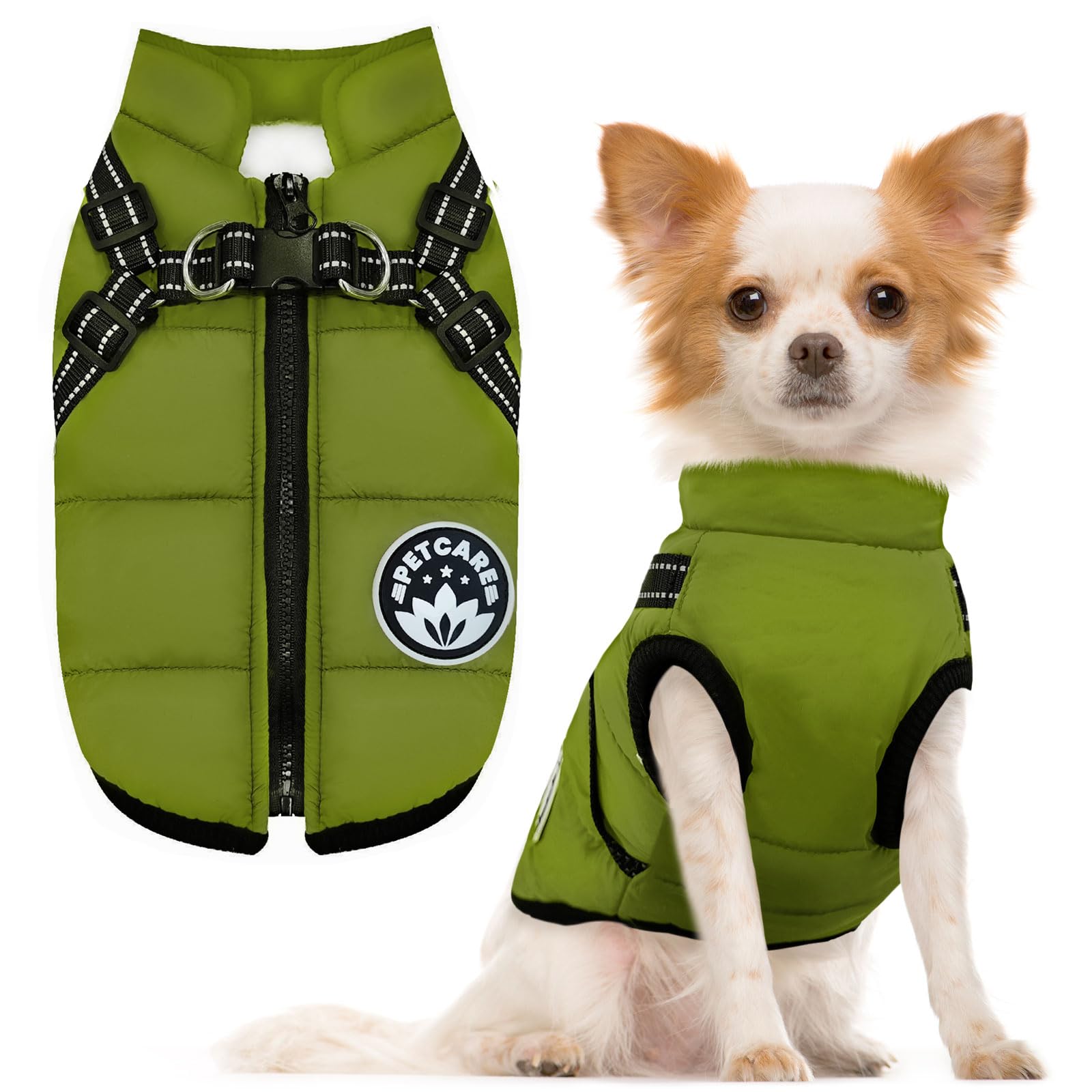 Petcare Winter Dog Coat With Harness Built-In Waterproof Jacket, Warm Fleece Vest, Windproof Snow Jacket, Reflective, Cold Weath
