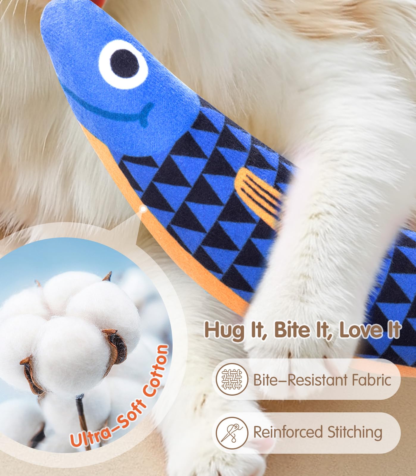 Interactive Cat Toys with[5000mg Premium A+Catnip &Silvervine][Baby Grade] Soft Chew Kicker Cat Toys for Indoor Cats & Kittens,