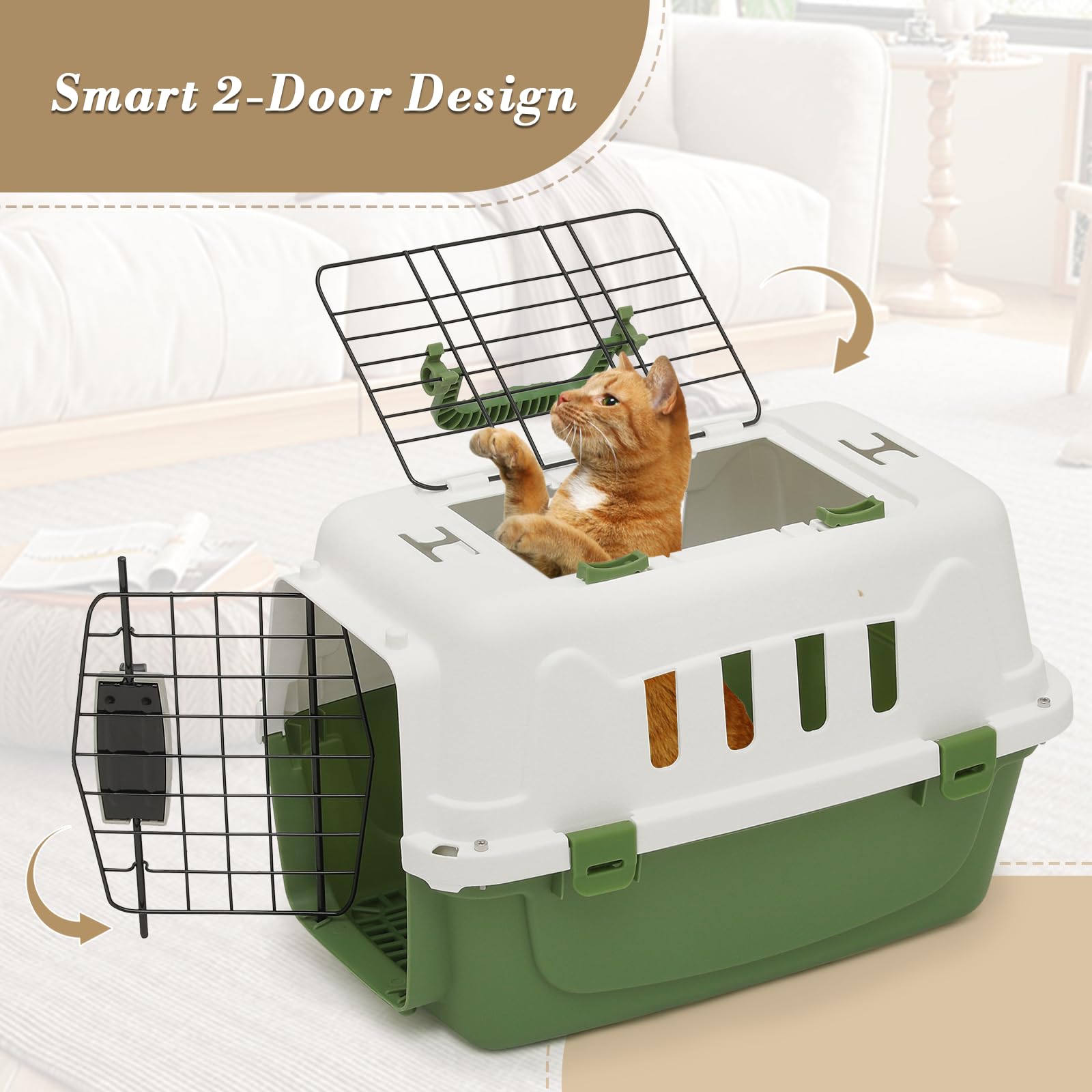 Athena Collection 18' Hard-Sided Travel Pet Carrier For Small Dogs And Cats, Plastic Dog Crate With 2-Door Top & Front Load, Ve