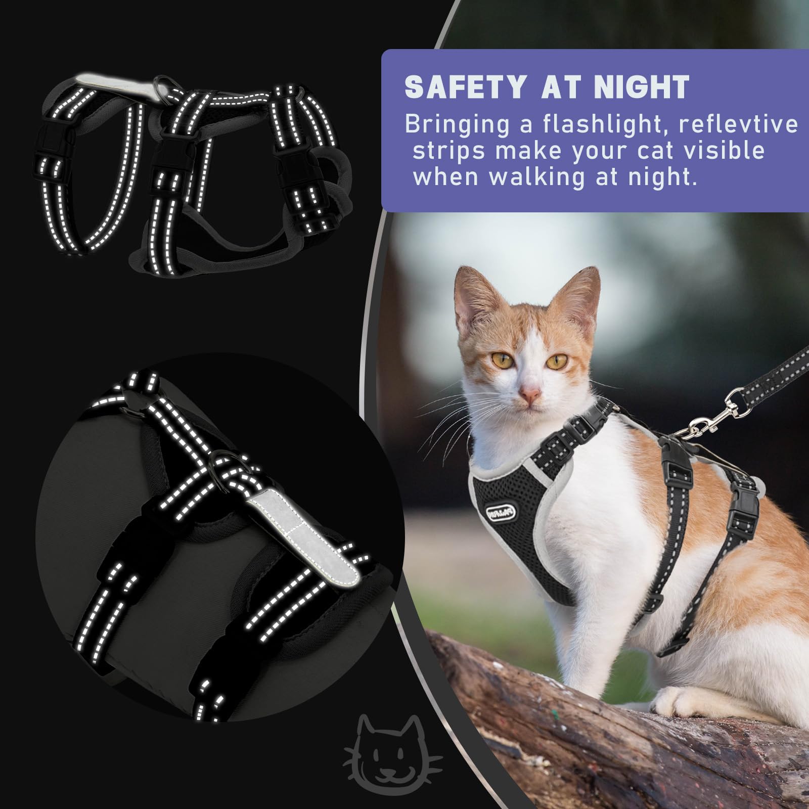 Cat Harness For Walking, Escape Proof Cat Harness And Leash Set With Reflective Strip, Adjustable Cat Leash Breathable Soft Vest