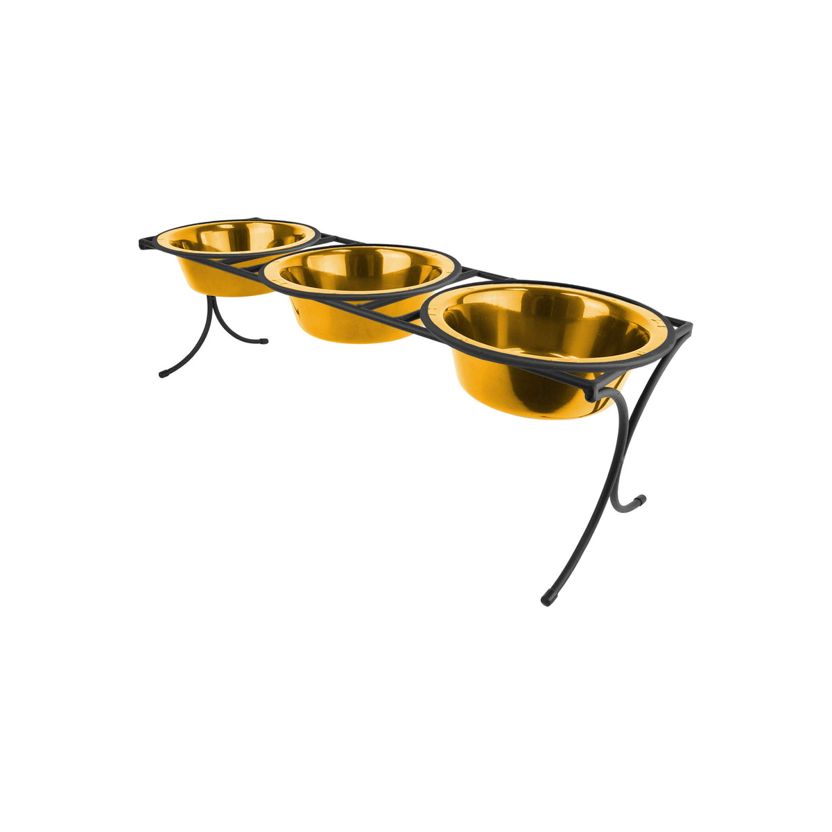Platinum Pets 2 Cup Bistro Triple Raised Feeder With Stainless Steel Wide Rimmed Bowls, 24 Karat Gold