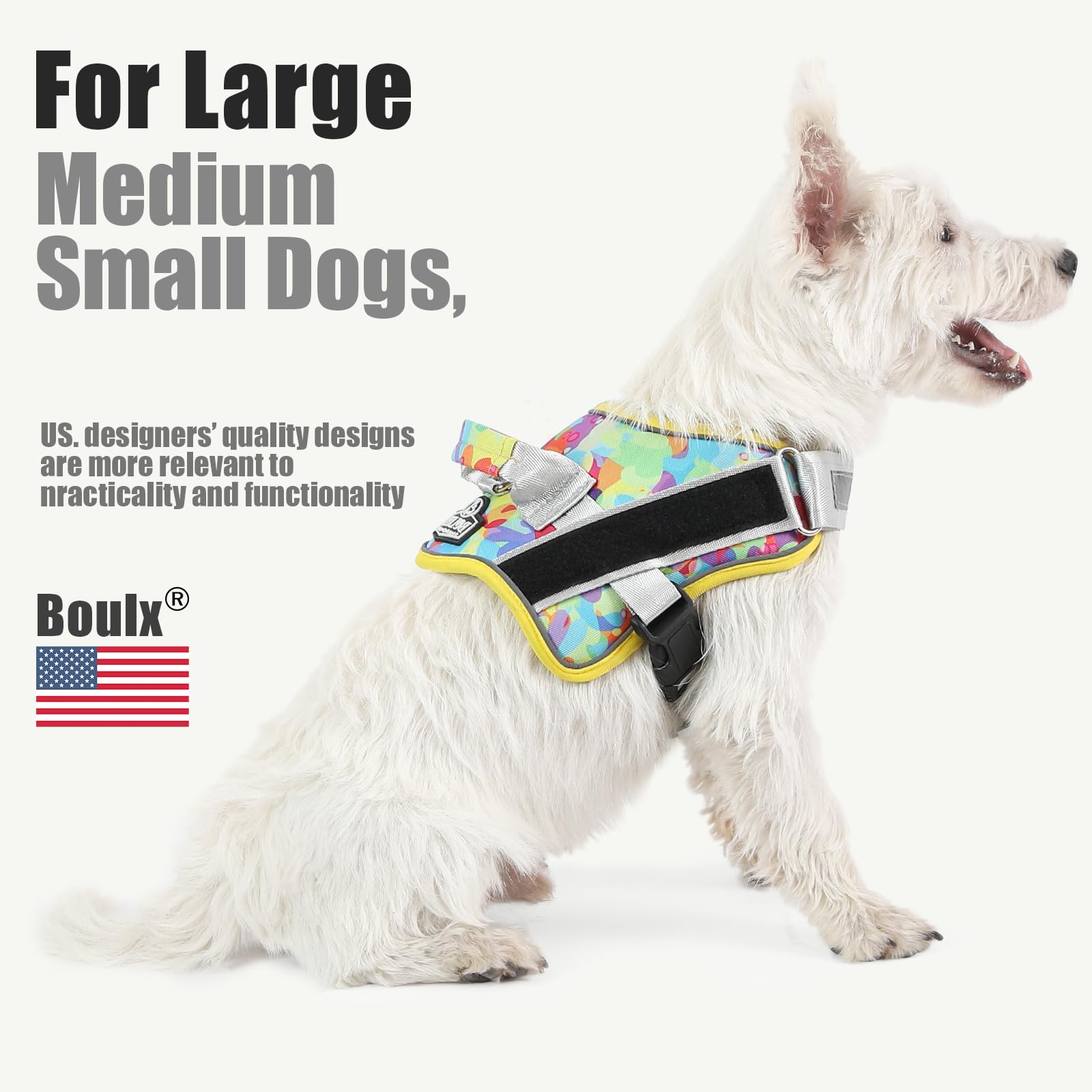 Bolux Dog Harness, No-Pull Reflective Dog Vest, Breathable Adjustable Pet Harness With Handle For Outdoor Walking - No More Pulling, Tugging Or Choking (Small (Pack Of 1), Watercolour)