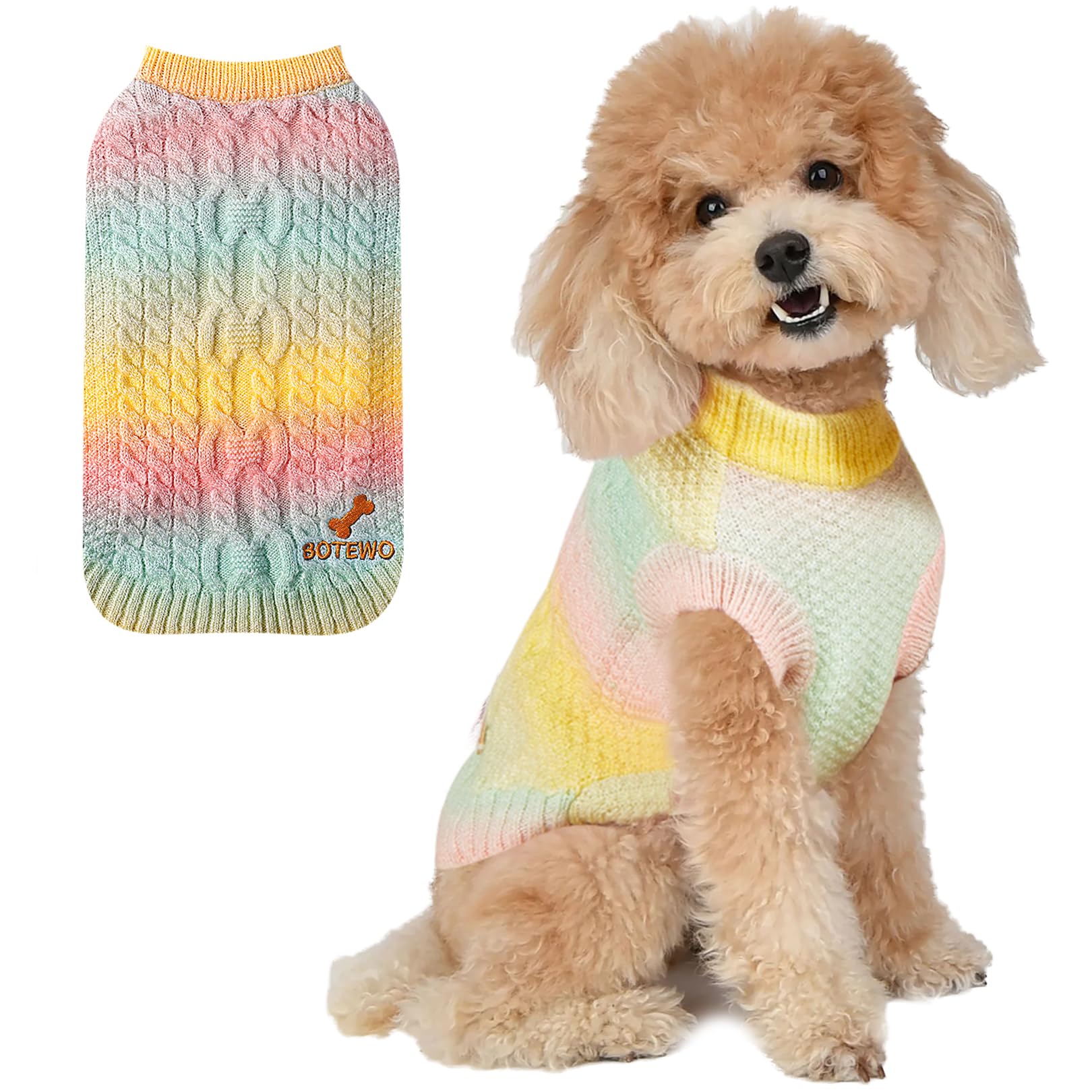 Botewo Dog Sweater Knitted Dog Clothes: Colorful Puppy Sweater Winter Warm Dog Costume, Turtleneck Sweater Pullover For Pet Cat 