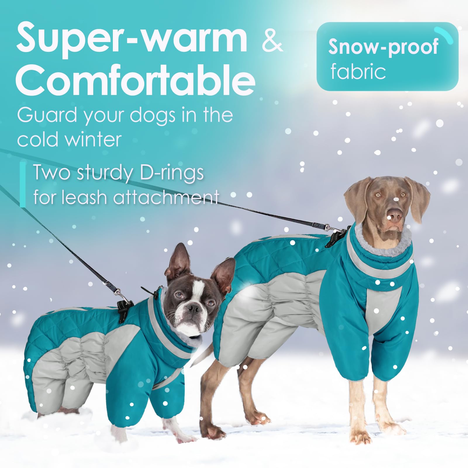 AOFITEE Fullbody Dog Jacket, Windproof Winter Coat with Built-in Harness, Reflective Turtleneck Snow Jacket, Puffer Coat for Sma