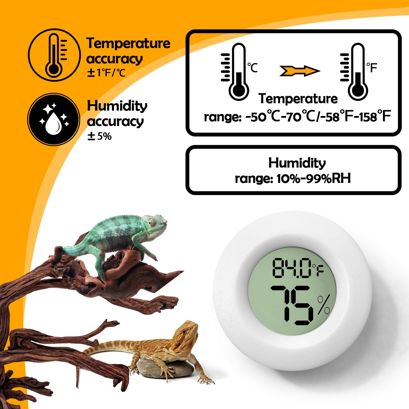 Bsresin 2 Pcs White Reptile Thermometer And Humidity Gauge For Bearded Dragon Tank Accessories, Reptile Tank Accessories For Jum