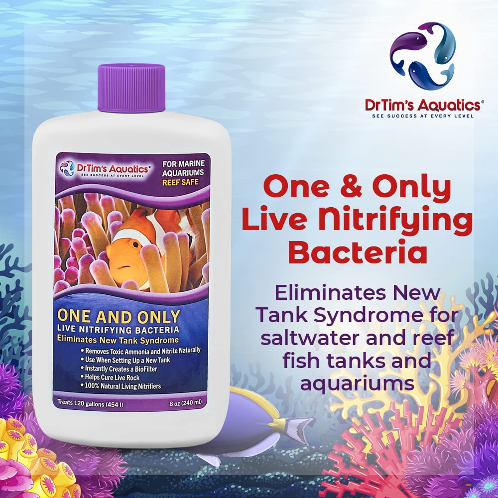 DrTims Aquatics Reef One & Only Nitrifying Bacteria - For Reef, Nano and Seahorse Aquaria, New Fish Tanks, Aquariums, Disease T