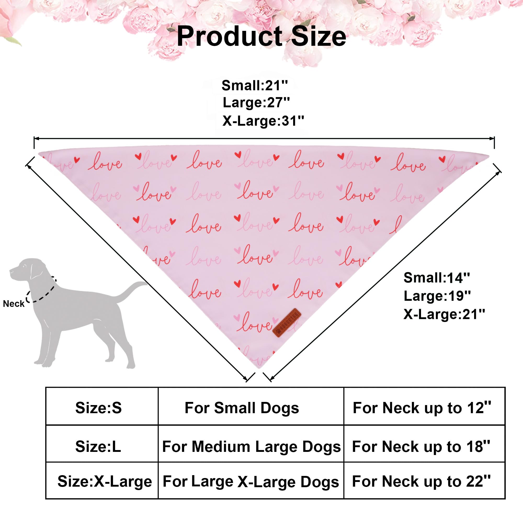 Adoggygo Valentine Dog Bandanas 2 Pack, Triangle Reversible Pink White Heart Dog Scarf, Premium Durable Fabric, Pet Valentine Ba