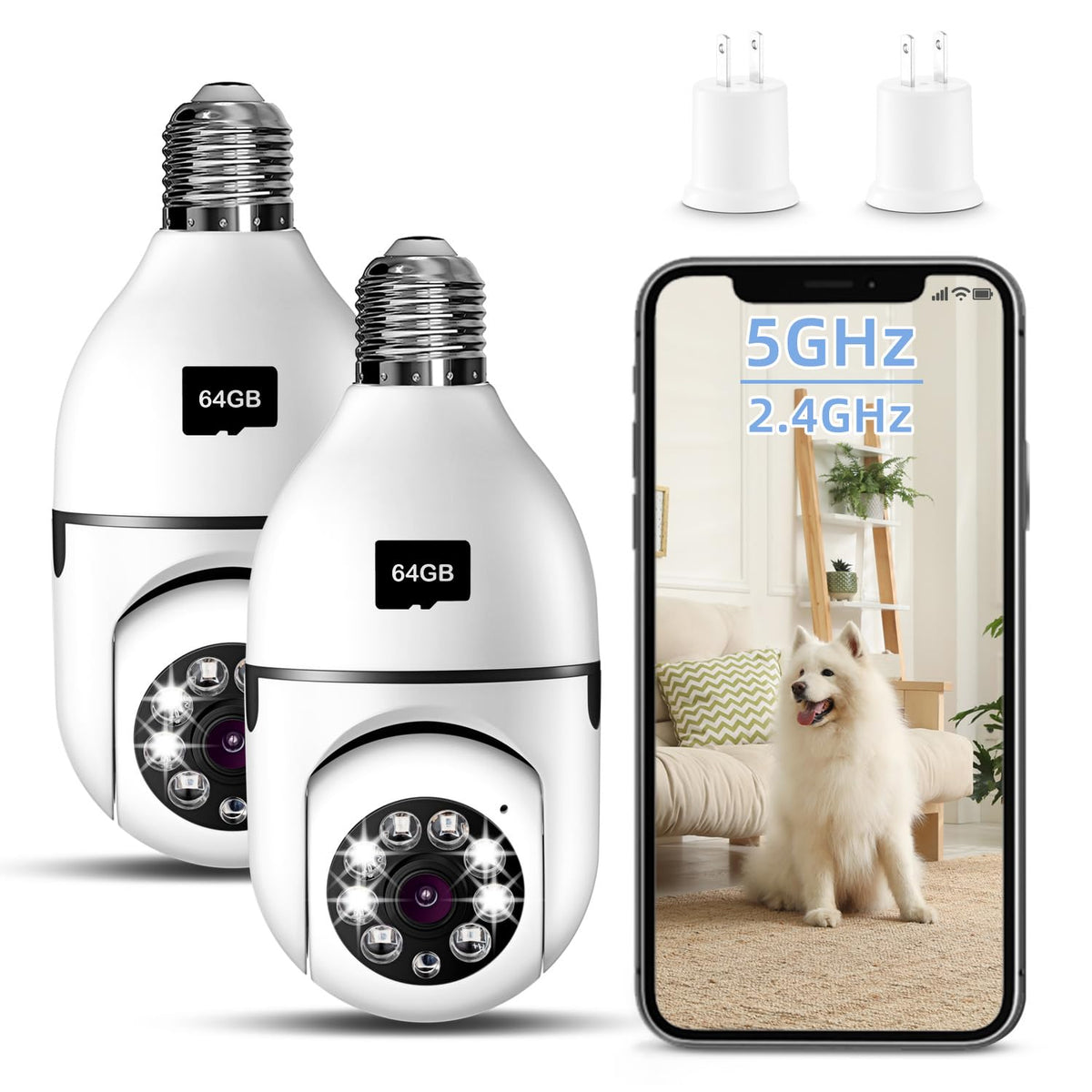 Ertiydny Light Bulb Security Camera,1080P 5Ghz& 2.4Ghz Wireless Bulbcamera For Pet, 360  Ptz Light Socket Camera (2Pack 5Ghz & 2
