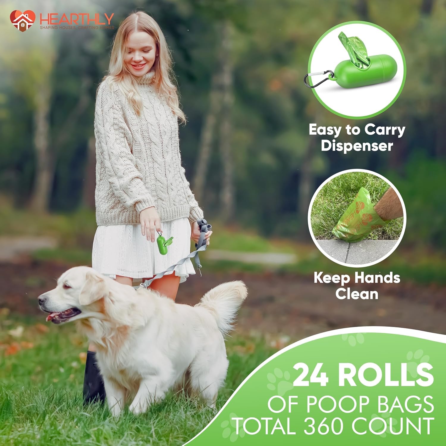 Dog/Cat Poop Bags 360 Count Pack Of 24 Rolls | Leak Proof And Extra Thick Waste Bag Refill With Dispenser | Pet Essential Litter