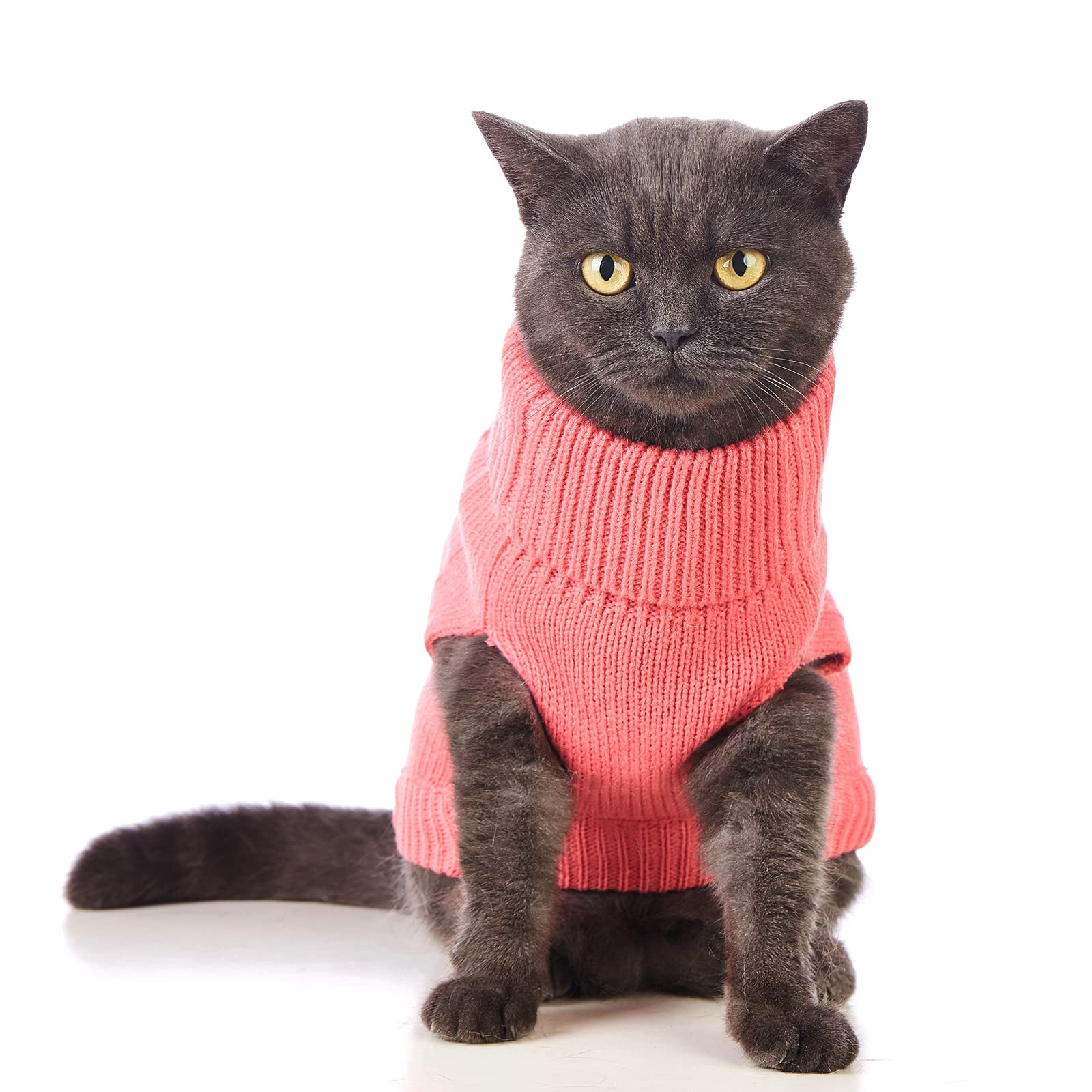 Jnancun Cat Sweater Turtleneck Knitted Sleeveless Cat Clothes Warm Winter Kitten Clothes Outfits For Cats Or Small Dogs In Cold Season (Large, Pink)