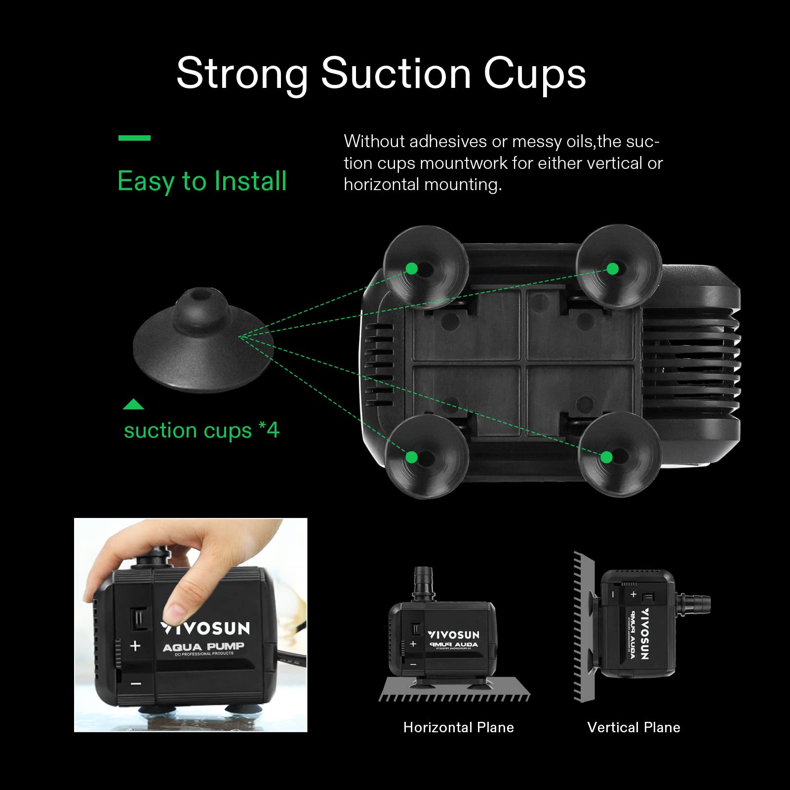 Vivosun 400Gph Submersible Pump(1500L/H, 15W), Ultra Quiet Water Pump With 5.2Ft High Lift, Fountain Pump With 5Ft Power Cord, 3 Nozzles For Fish Tank, Pond, Aquarium, Statuary, Hydroponics