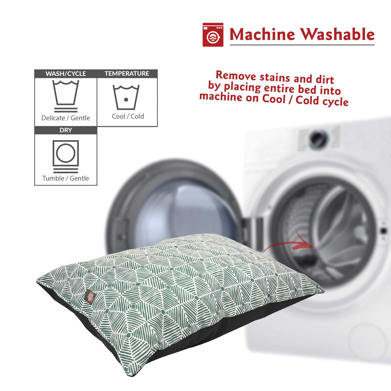 Majestic Pet Rectangle Large Dog Bed Washable – Non Slip Comfy Pet Bed – Dog Crate Bed Super Value Pillow Dog Bed – Dog Kennel Bed For Sleeping - Dog Bed Large Breed 46 X 35 Inch – Charlie Emerald