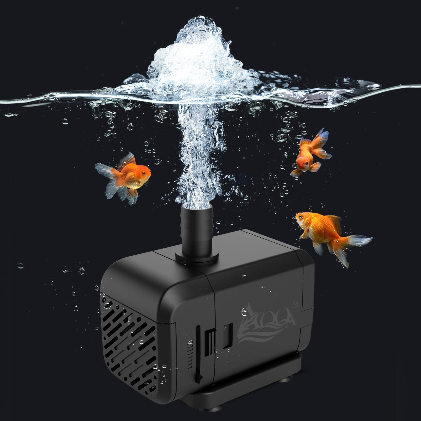 AQQA Submersible Aquarium Water Pump, Fountain Pump with Adjustable Flow,Dual-Suction Side/Bottom Intake,Ultra-Quiet Thermal Pro