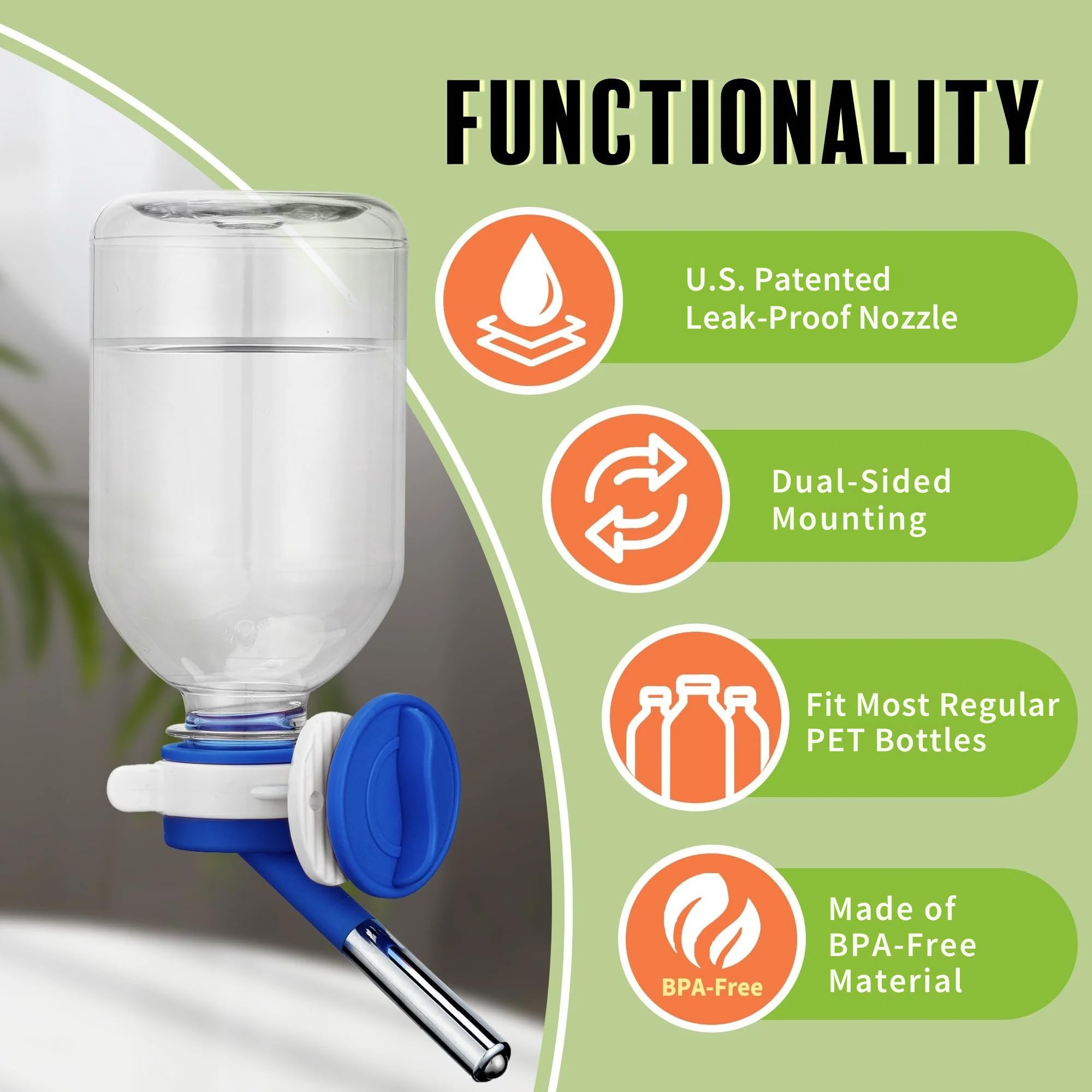 Choco Nose No-Drip Water Bottle/Feeder for Small Pets, 11.2 oz, Blue, Ideal for Guinea Pigs, Hamsters, Bunnies, and Ferrets