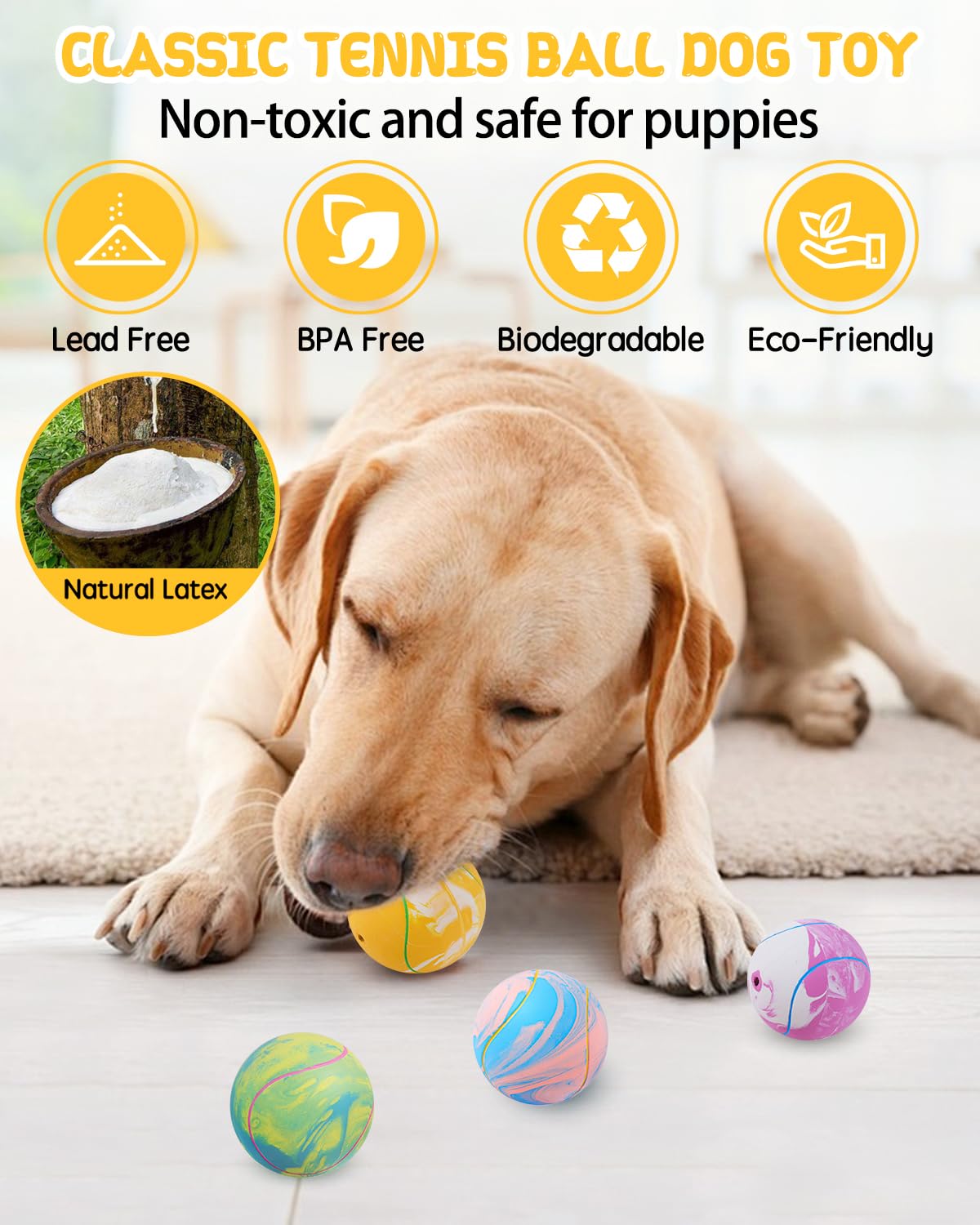 Schitec Dog Squeaky Toy Balls, Interactive Tennis Ball For Puppies Small Pet Medium Breed Dogs, Latex Rubber Puppy Fetch Play To