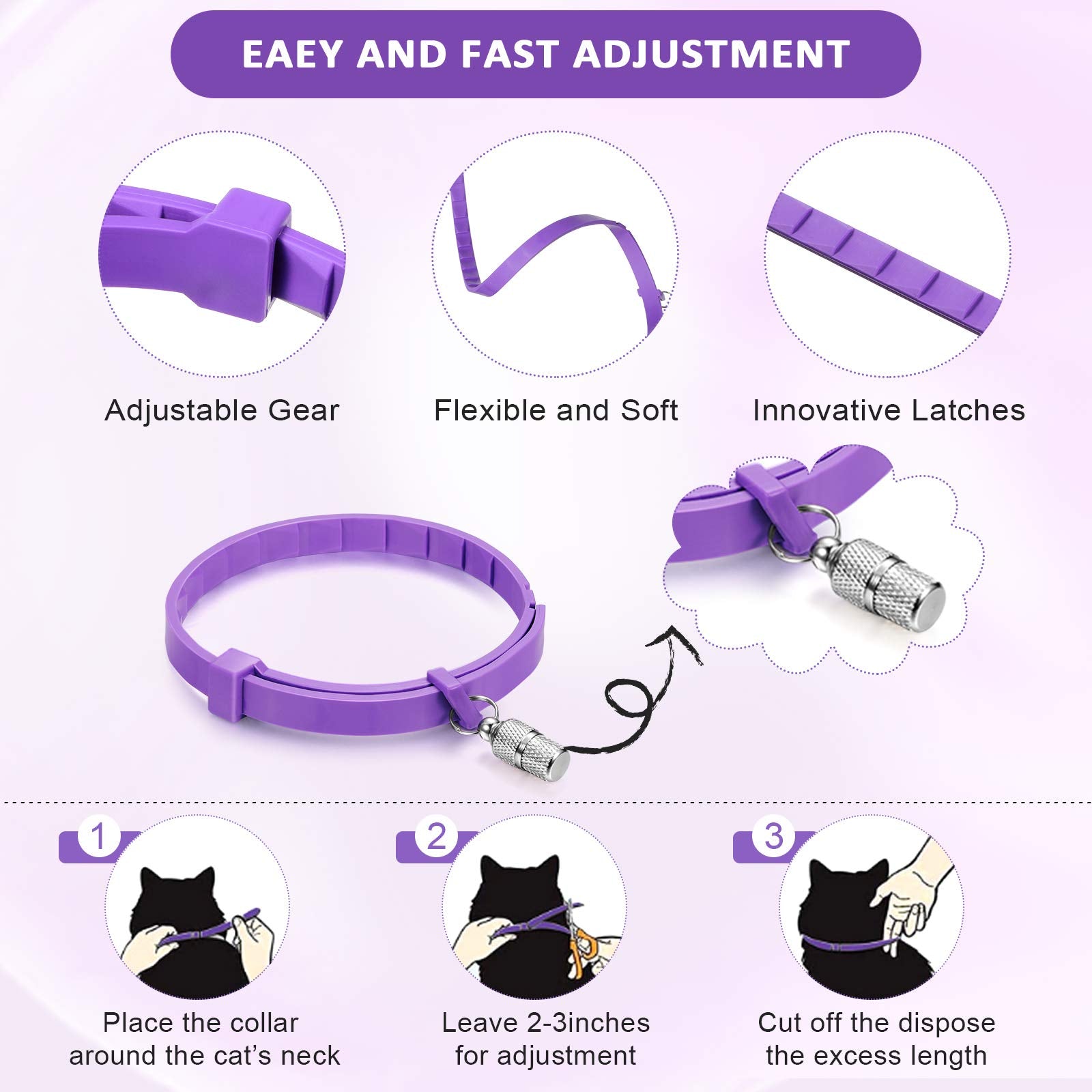 Weewooday 5 Set Calming Collar For Cats Adjustable Waterproof Cat Calming Collars Reduce Anxiety Stress Cat Collars With 5 Pet Id Pendants (Purple)