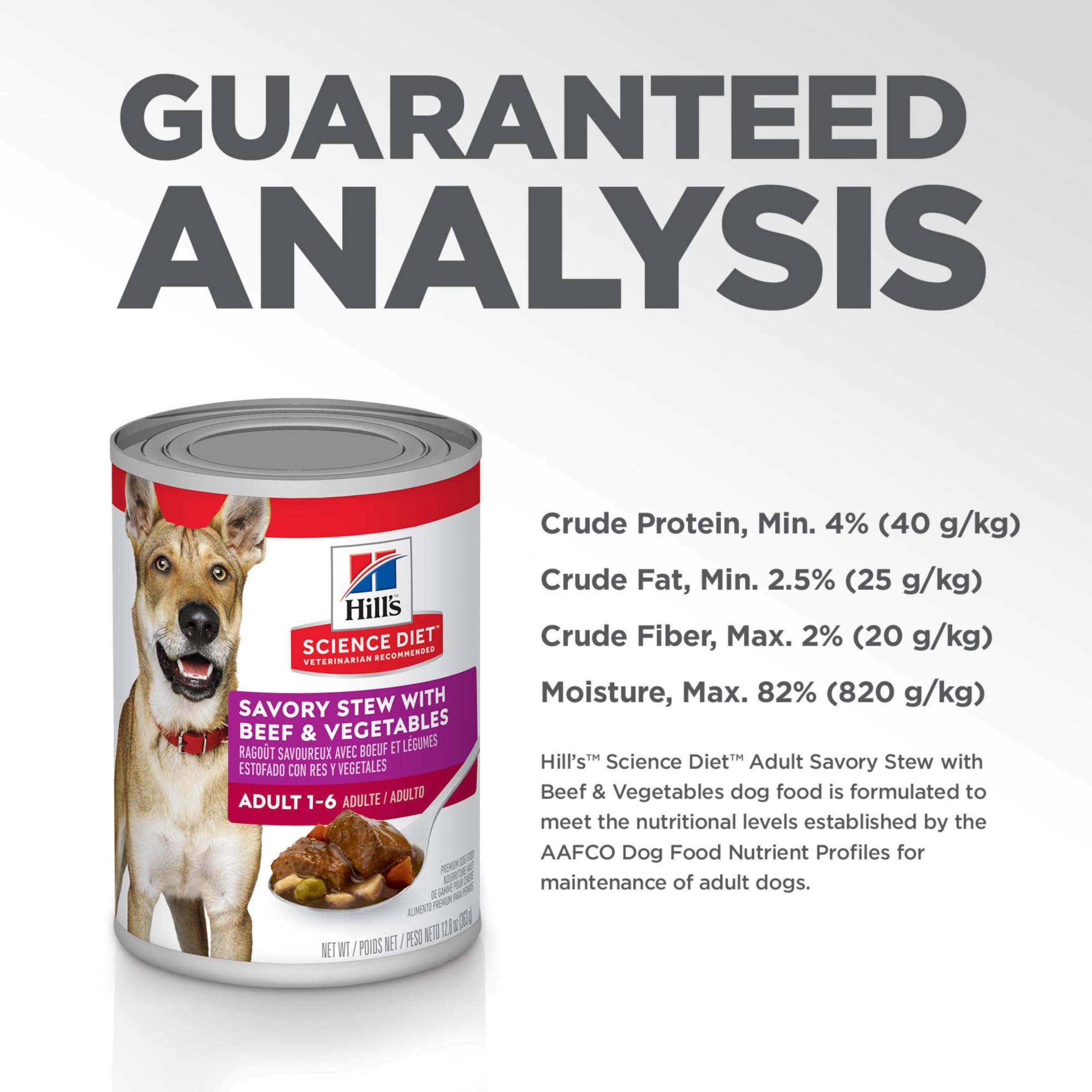 Hill s Science Diet Adult 1-6, Adult 1-6 Premium Nutrition, Wet Dog Food, Beef & Vegetables Stew, 12.8 oz Can, Case of 12