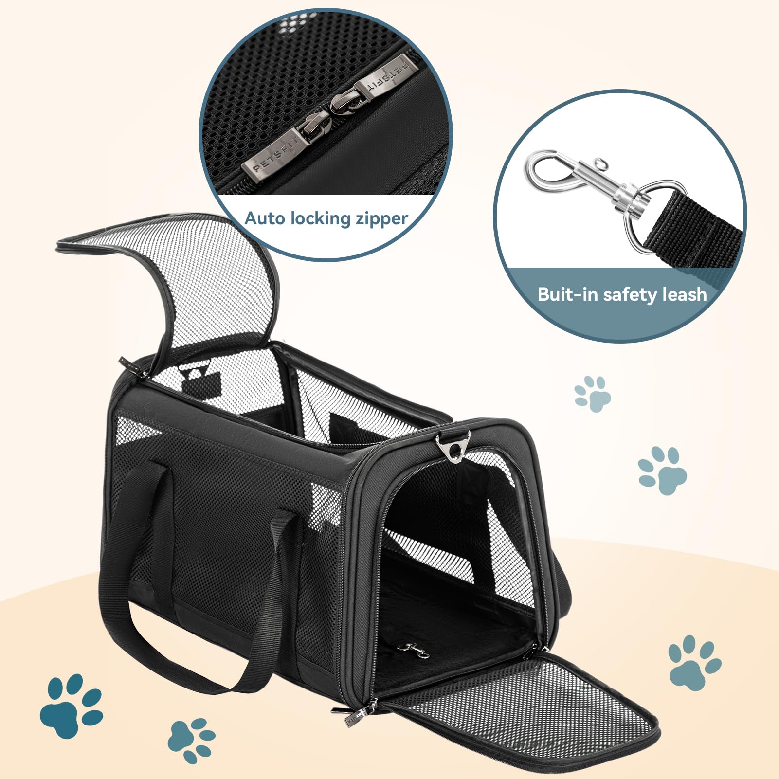 Petsfit Airline Approved Dog Carrier Cat Carrier, Soft-Sided Collapsible Pet Carrier For Travel, 3 Carrying Ways, Lightweight An