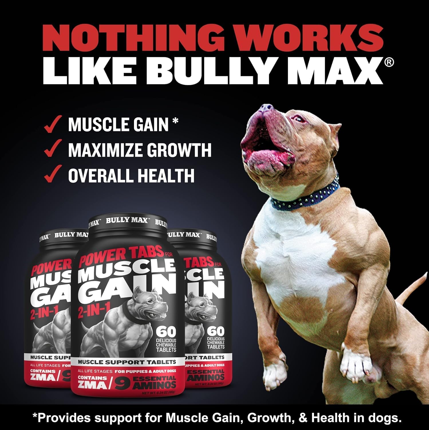 Bully Max 2-in-1 Muscle Builder Chewable Tablets for Puppies & Adult Dogs - Ultimate Canine Dog Supplement for Muscle Gain - 60